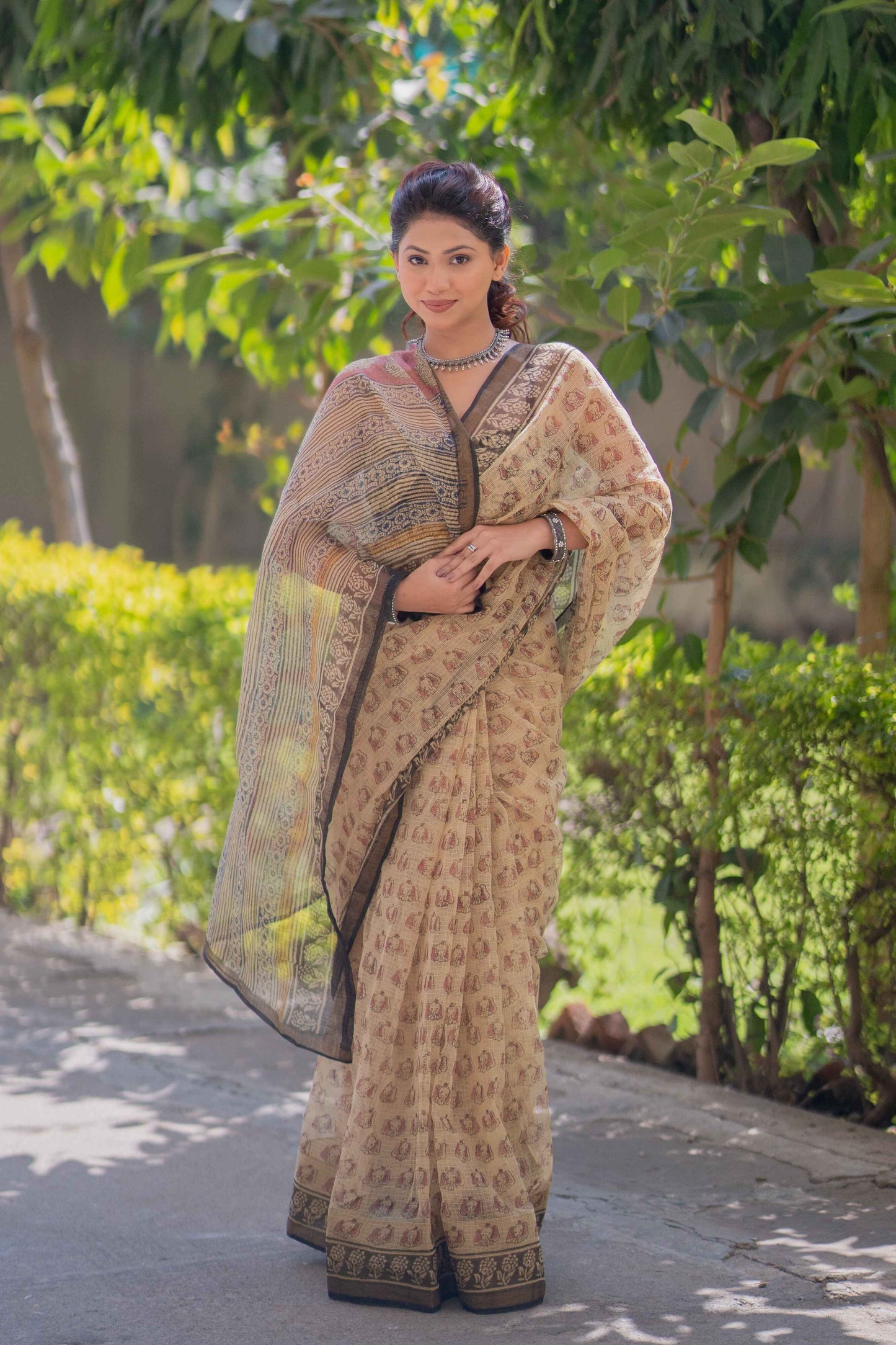 Vanaja - Elephant Print Kota Doria Saree