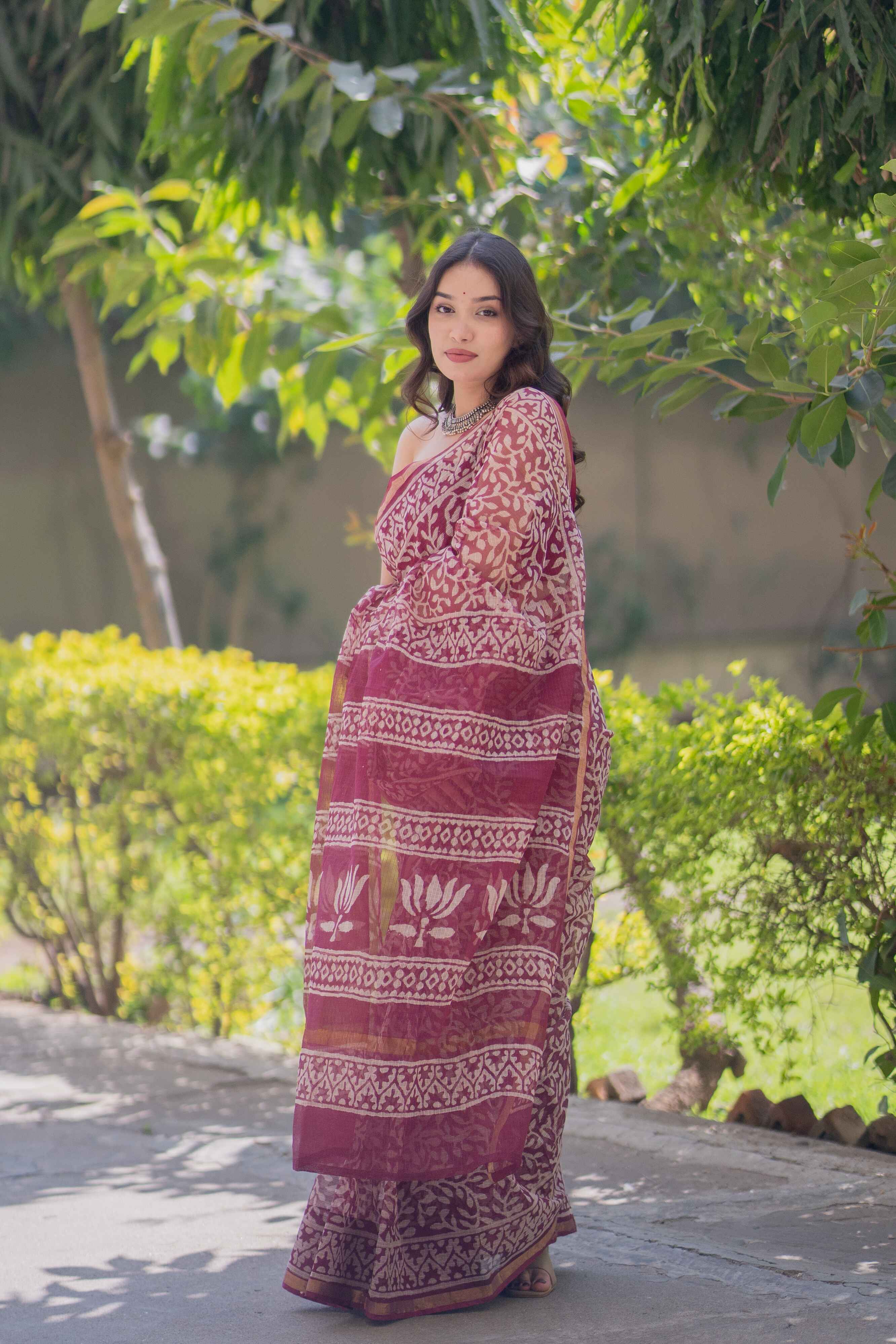 Sugandhika- Leaf Print Kota Doria Saree