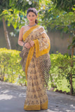 Pankhudi- Cream Saree with Yellow Border