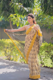 Pankhudi- Cream Saree with Yellow Border