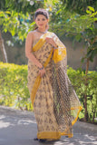 Pankhudi- Cream Saree with Yellow Border