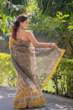 Pankhudi- Cream Saree with Yellow Border