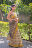 Pankhudi- Cream Saree with Yellow Border
