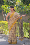 Pankhudi- Cream Saree with Yellow Border