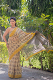 Pankhudi- Cream Saree with Yellow Border