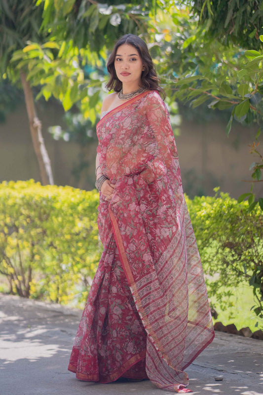 Gulzarika- Floral Kota Doria Saree