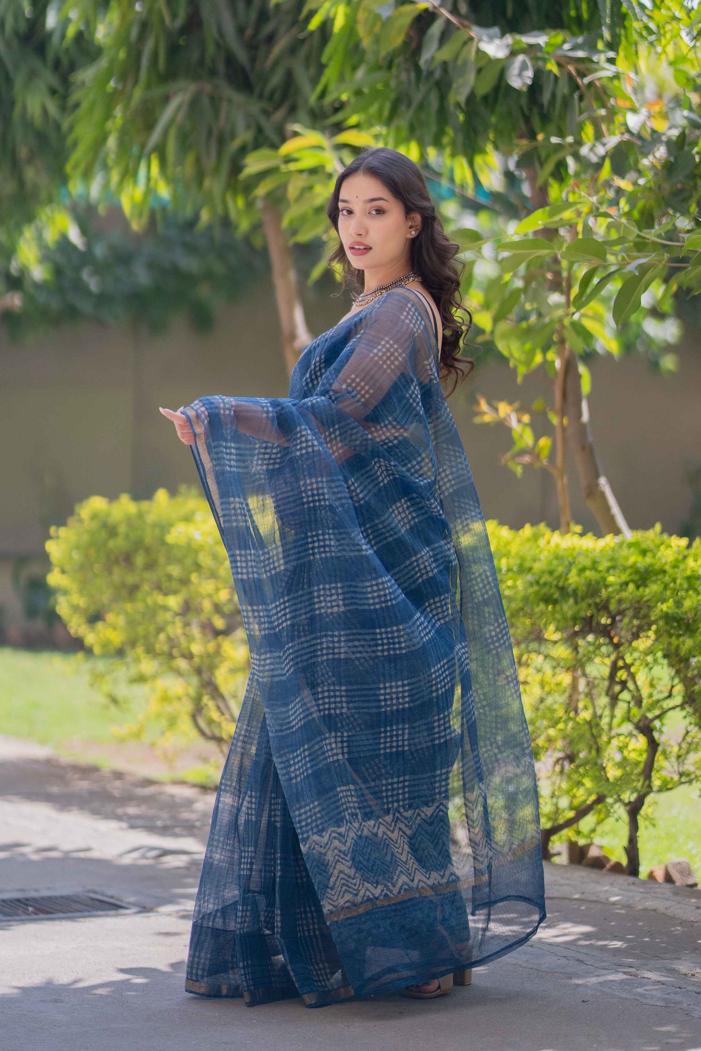 Neelanjali - Indigo Checks Kota Doria Saree