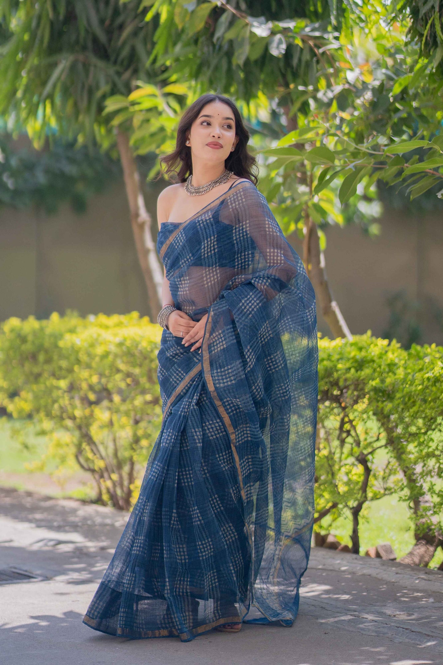 Neelanjali - Indigo Checks Kota Doria Saree