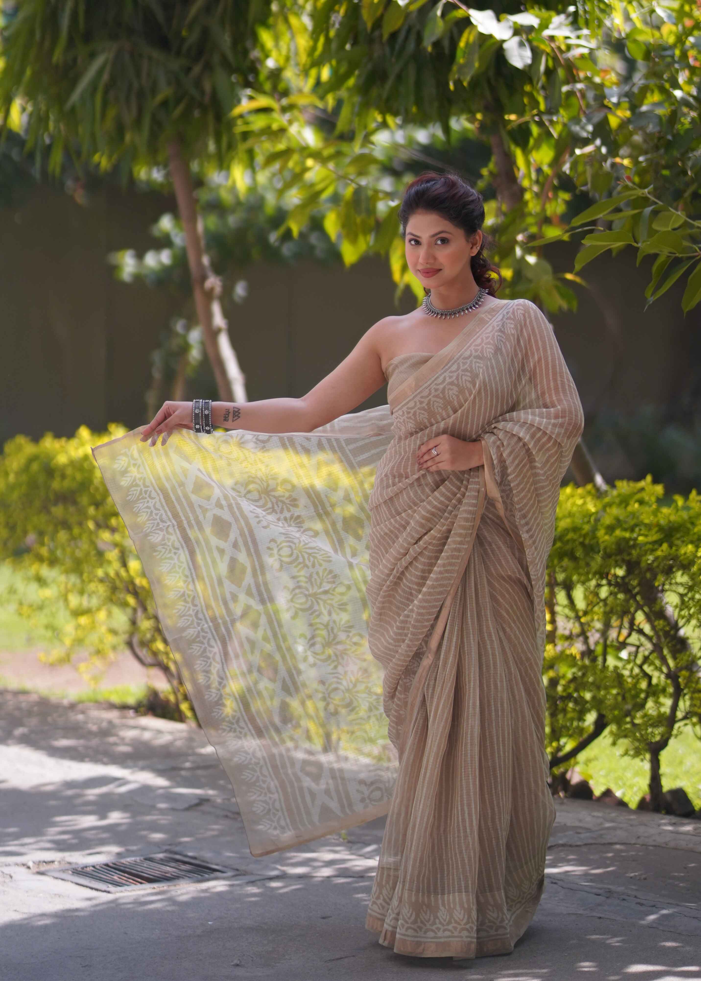 Chitrasena - Striped Kota Doria Saree