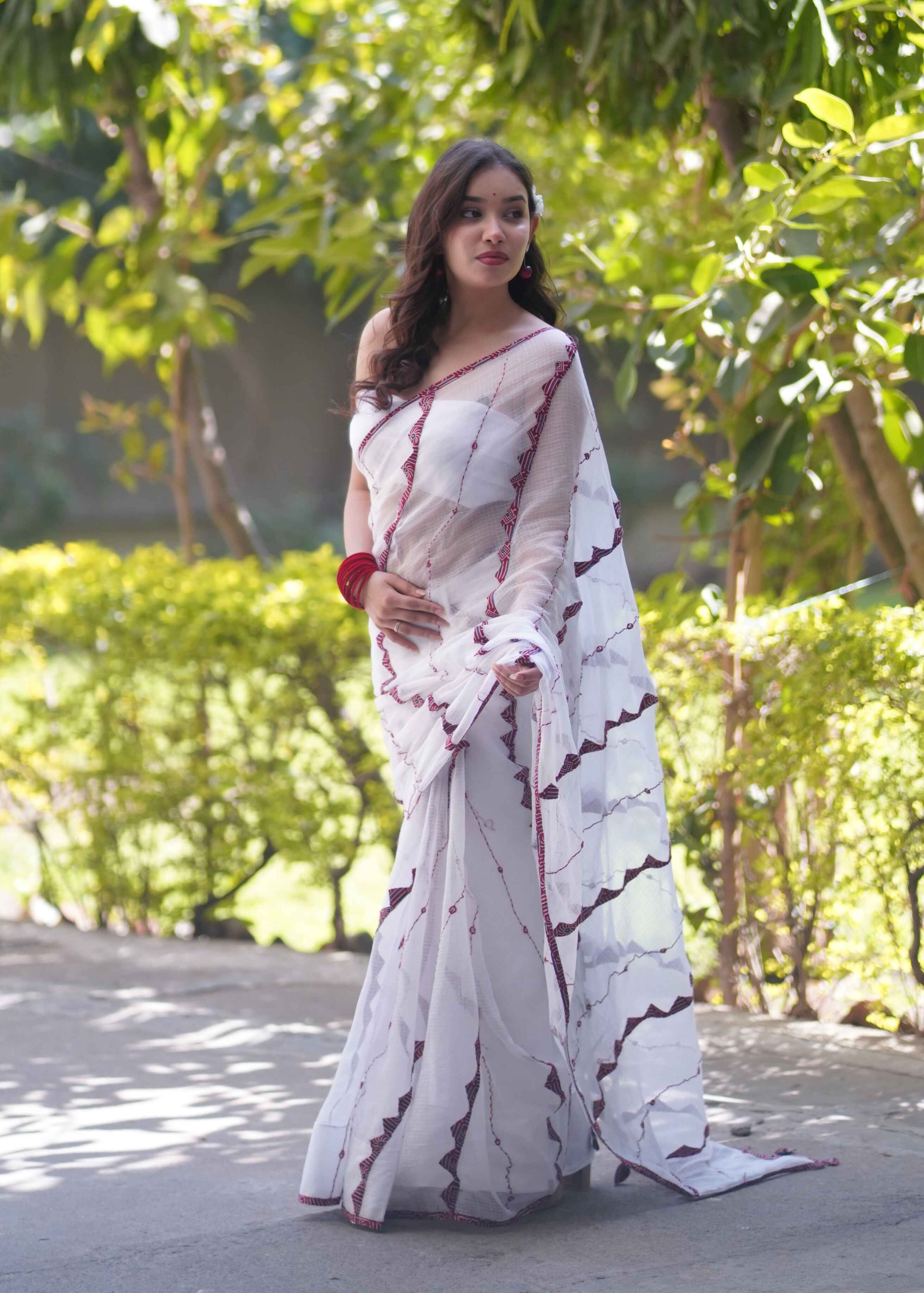 Vidyuta - White Kota Doria Saree