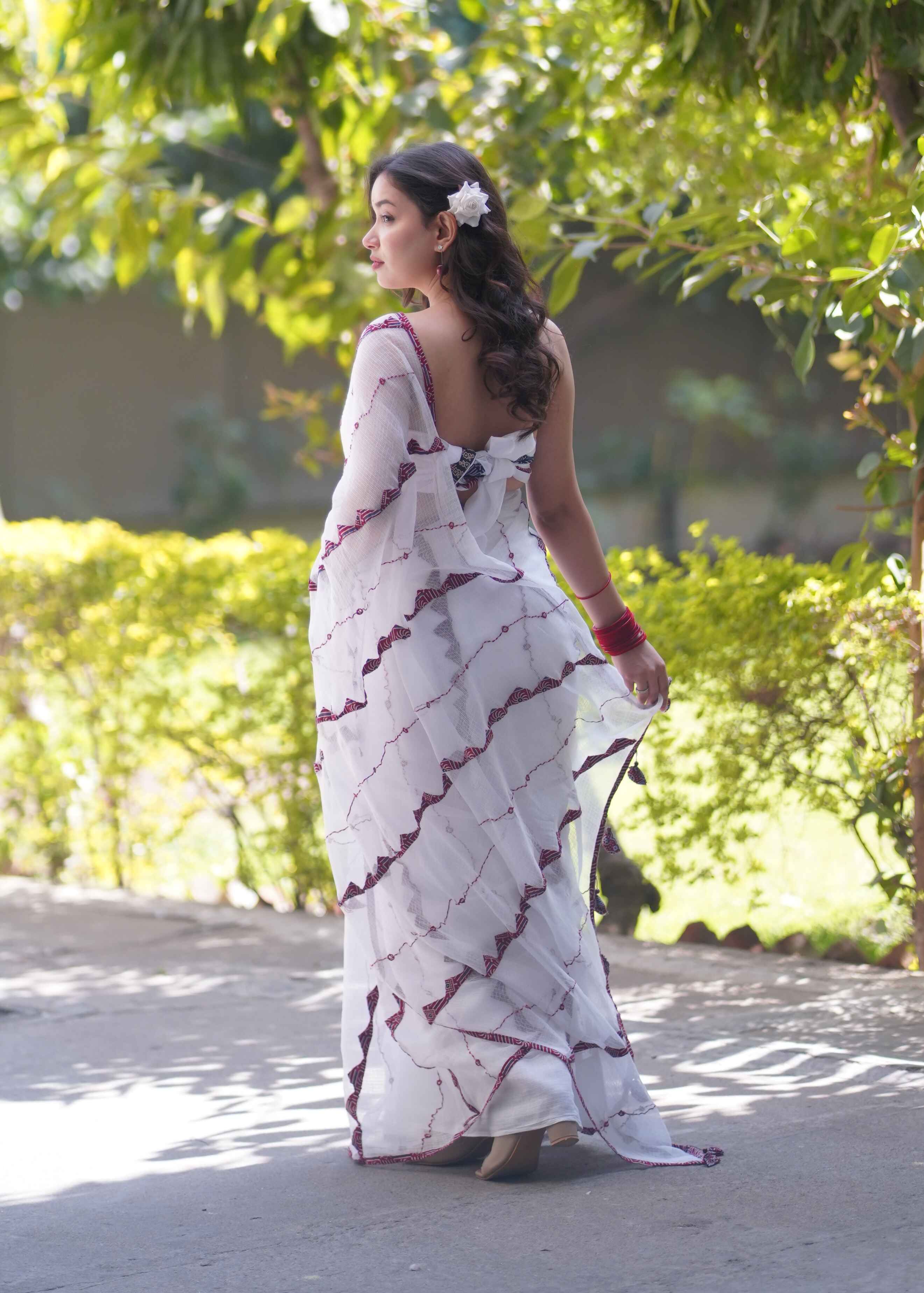 Vidyuta - White Kota Doria Saree