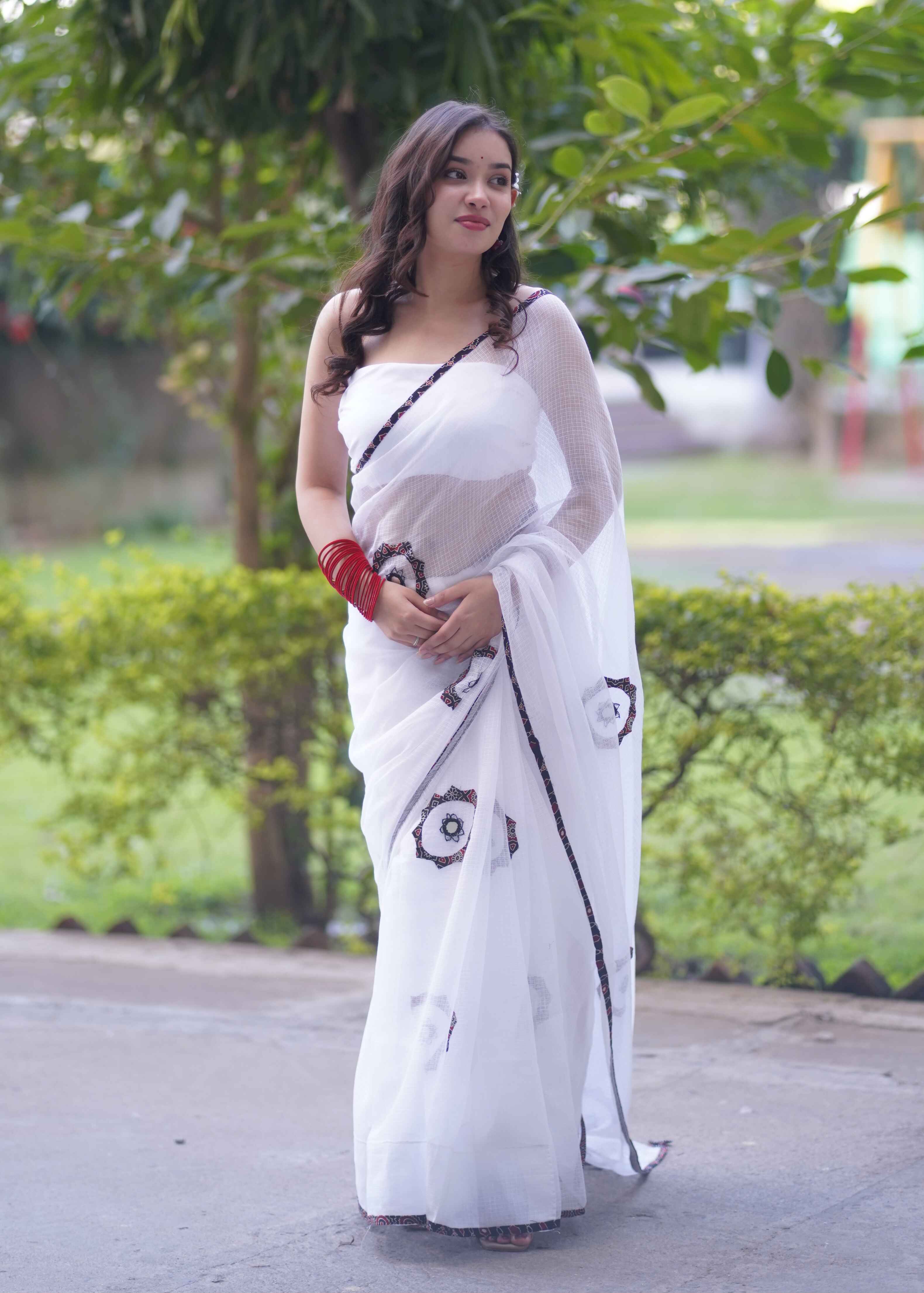Nandini- White Applique Kota Saree