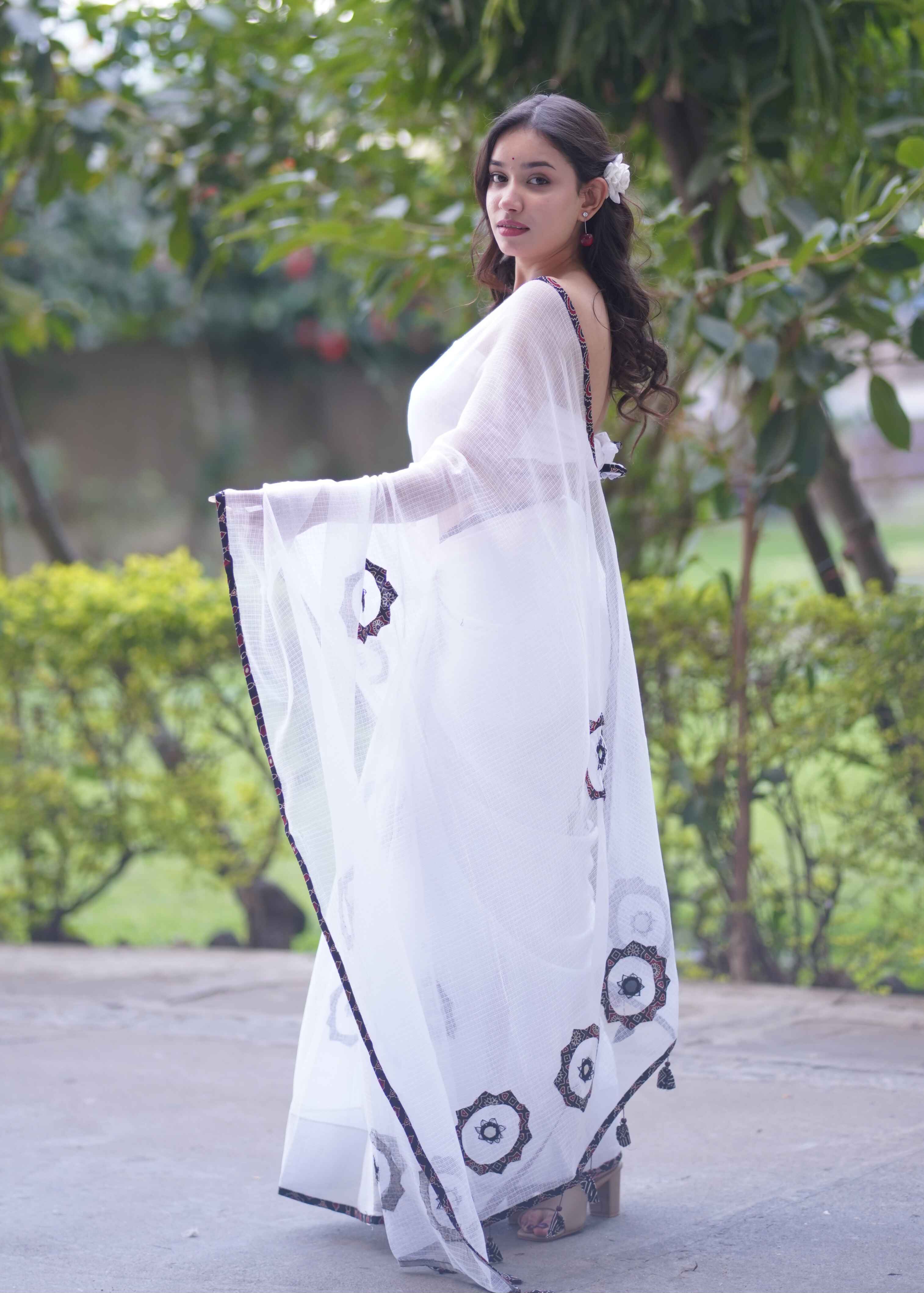 Nandini- White Applique Kota Saree
