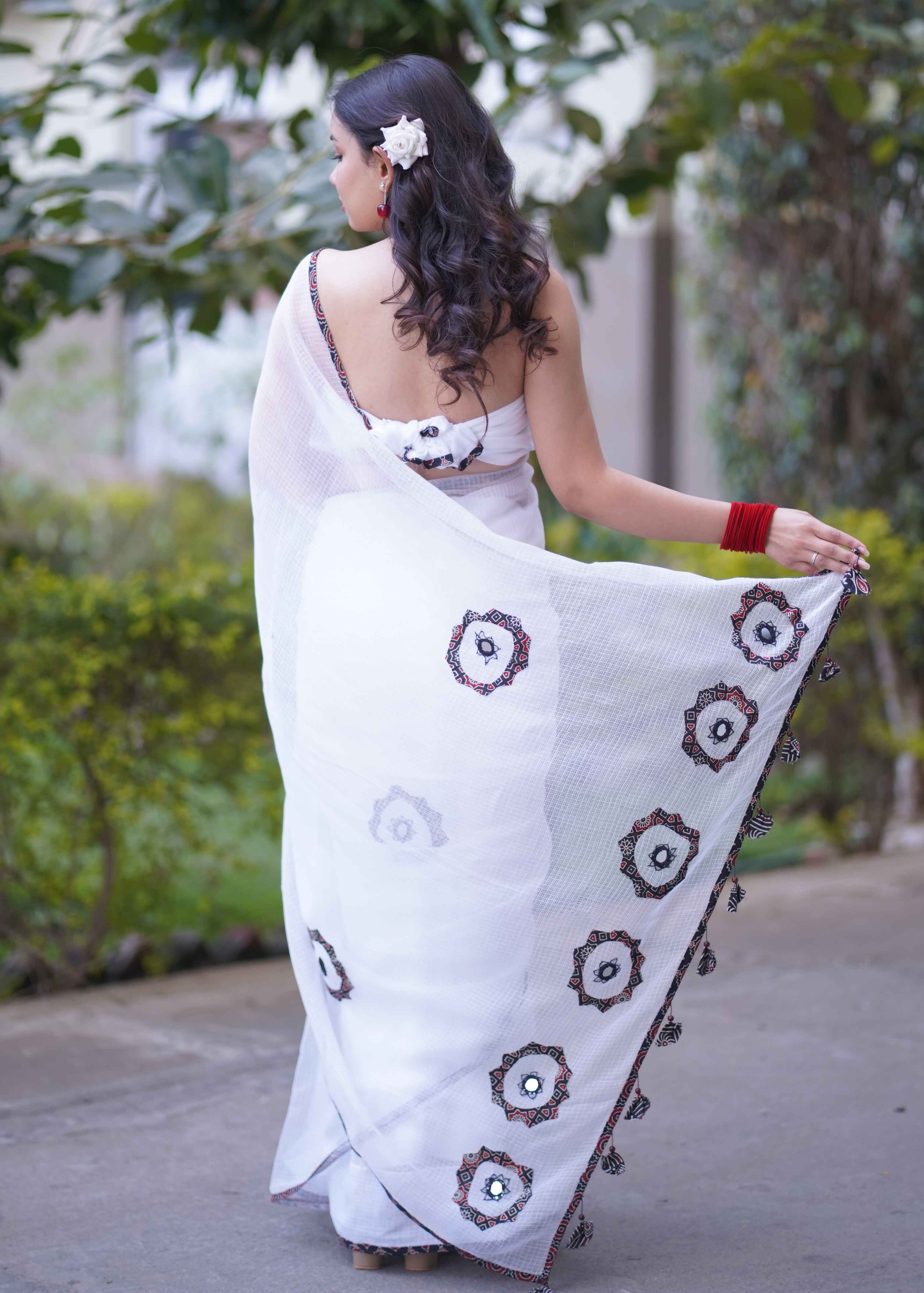 Nandini- White Applique Kota Saree