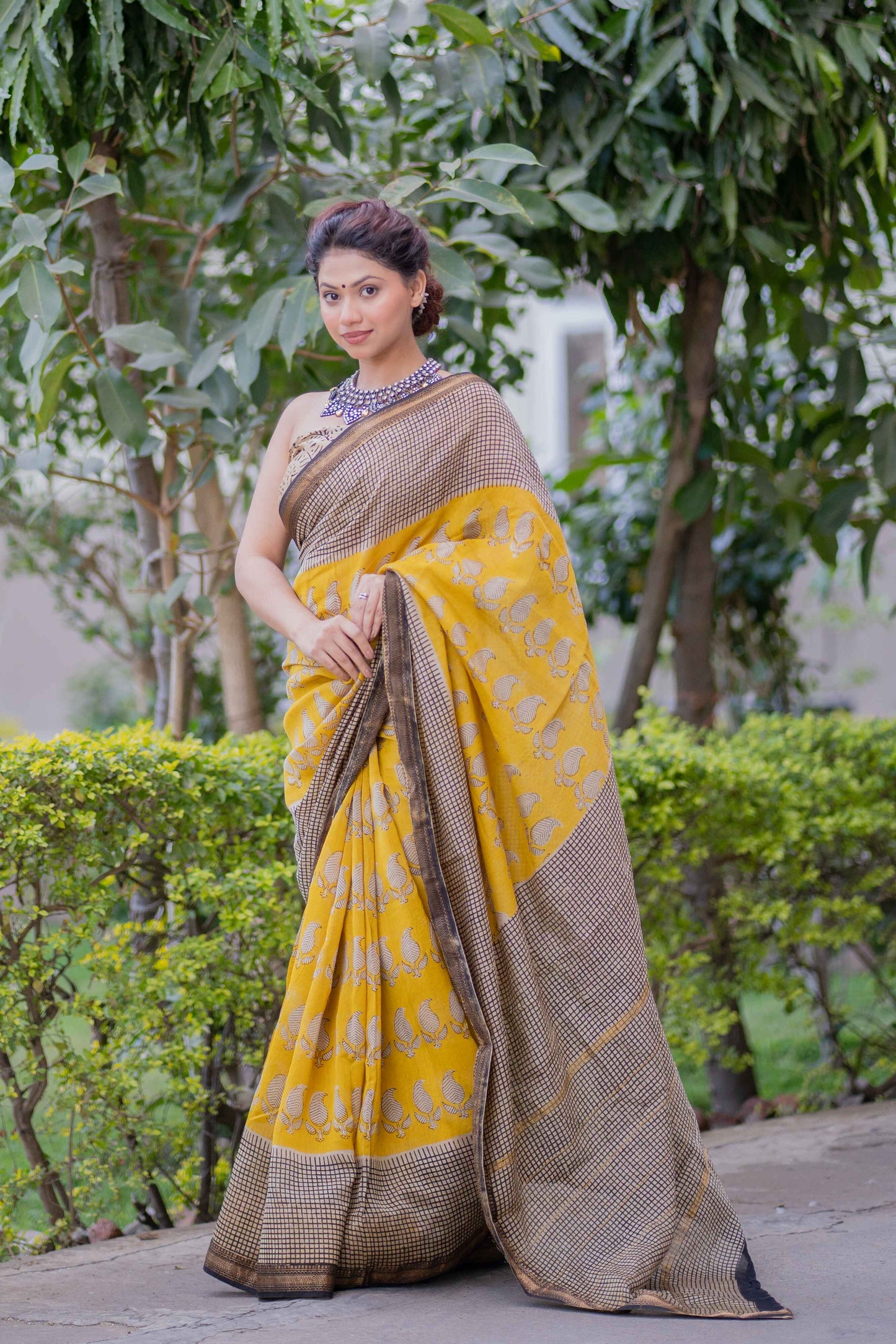Swarnjaya- Yellow Maheshwari Silk Saree