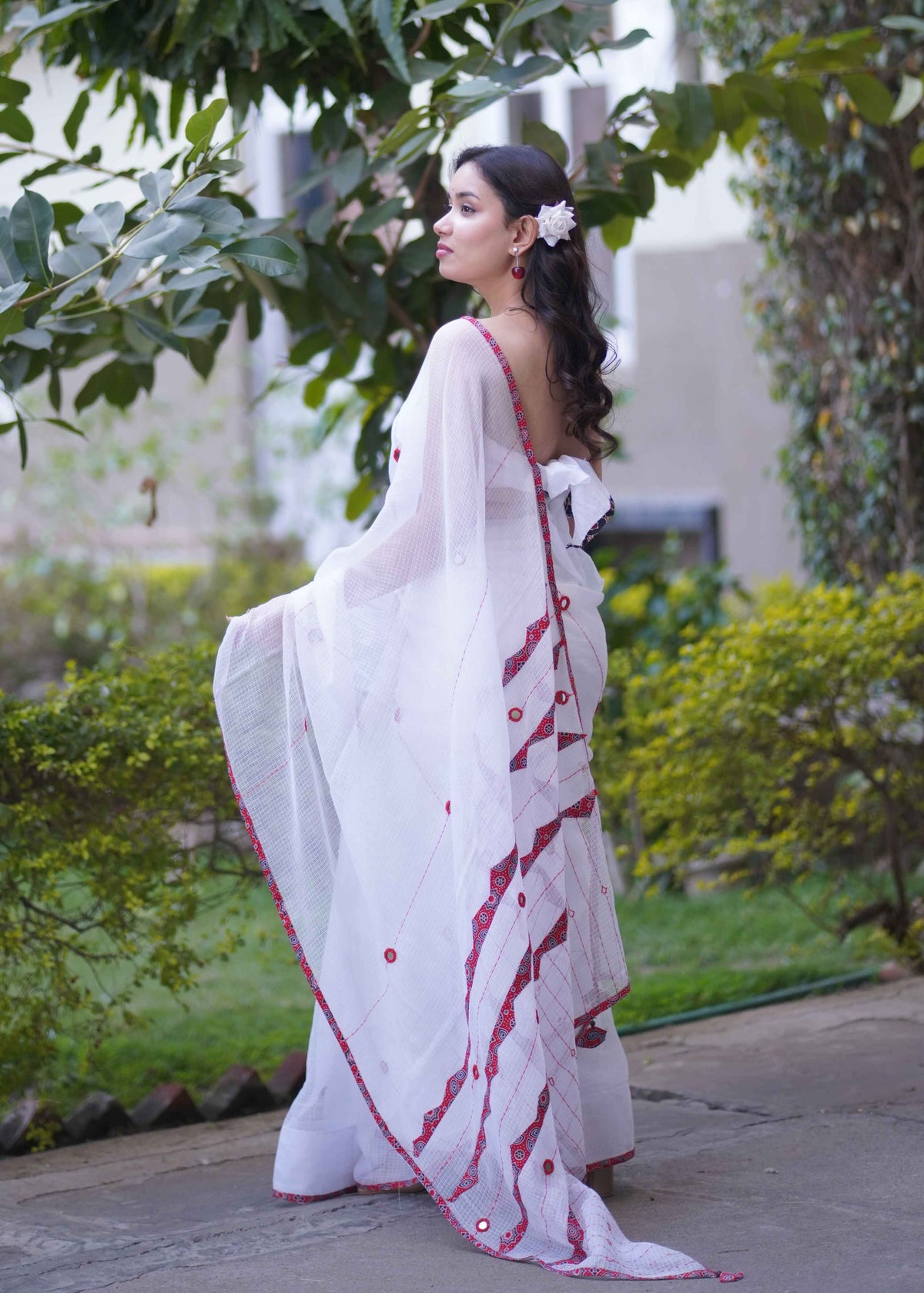 Swarnika- White Ajrakh Kota Saree