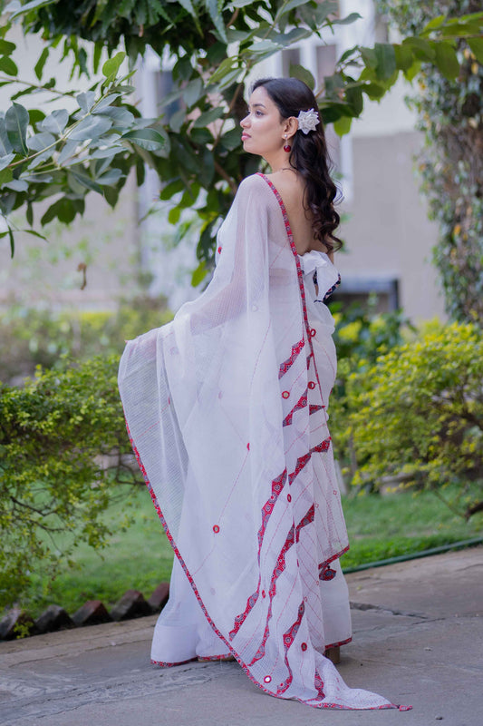 Swarnika- White Ajrakh Kota Saree