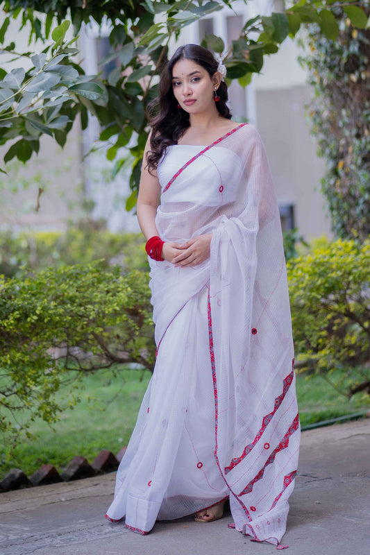 Swarnika- White Ajrakh Kota Saree