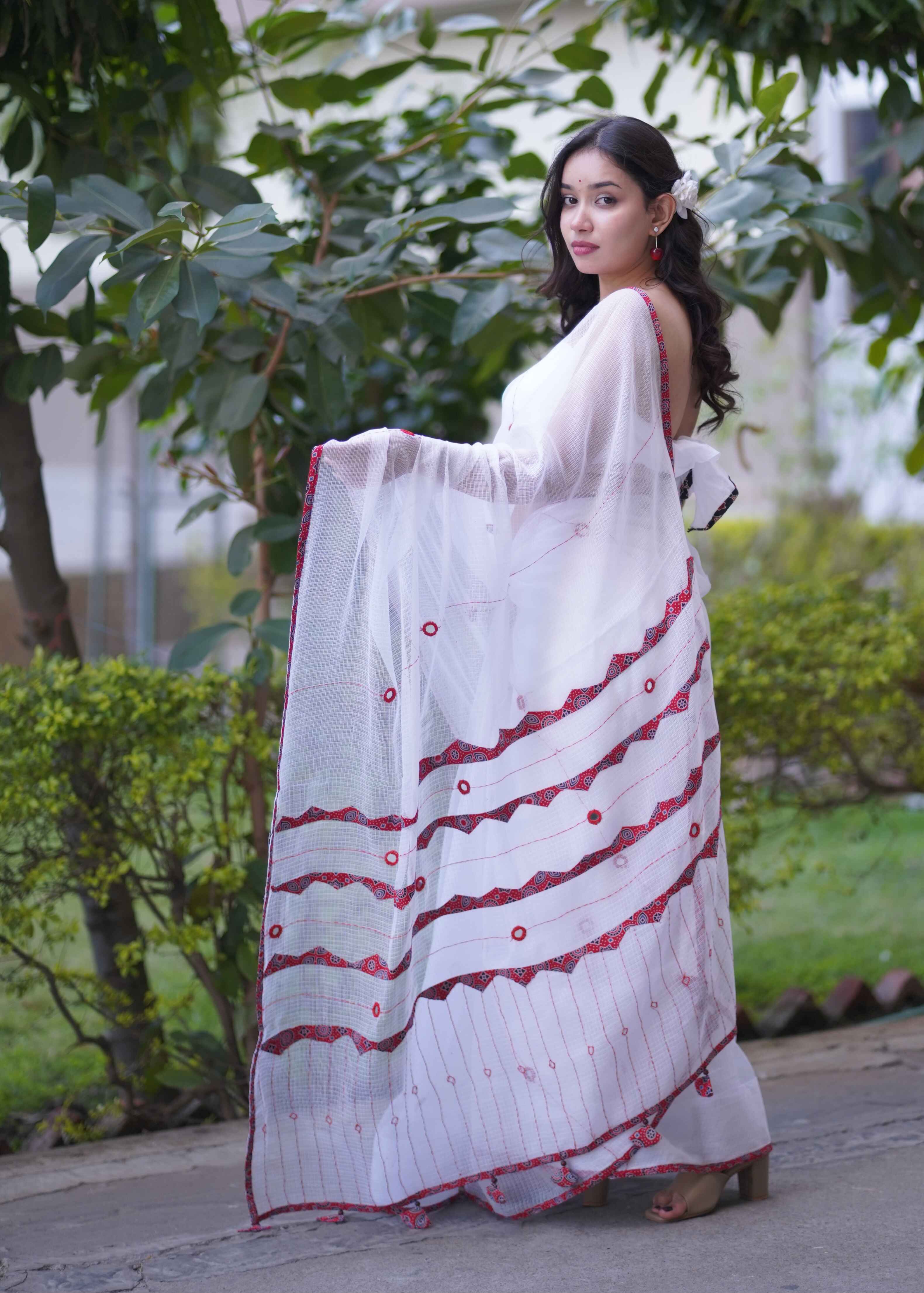 Swarnika- White Ajrakh Kota Saree