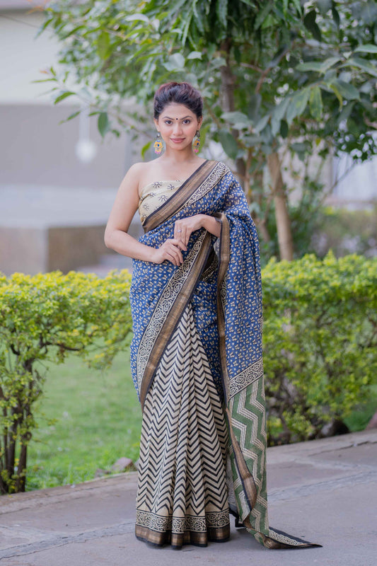 Nirjhari- Zigzag Maheshwari Silk Saree