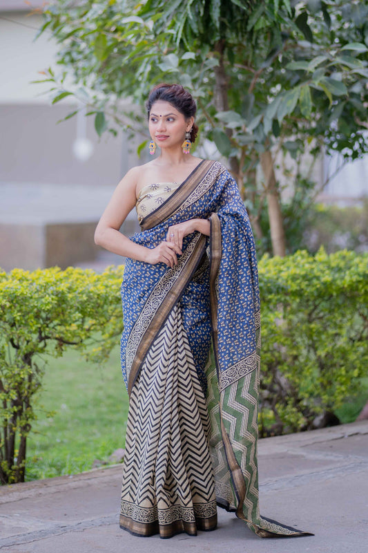 Nirjhari- Zigzag Maheshwari Silk Saree