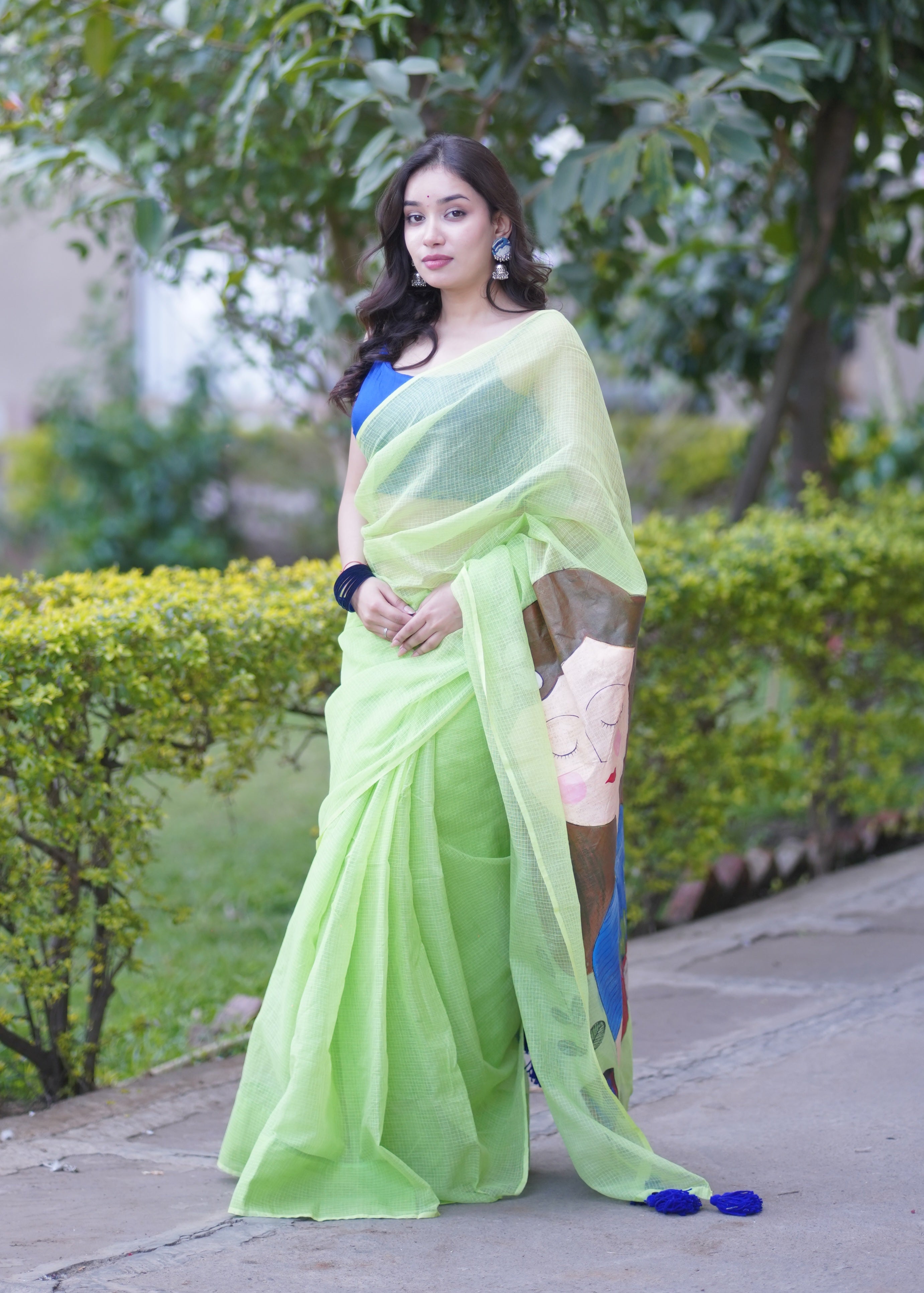 Meadow Muse- Green Handpainted Kota Saree