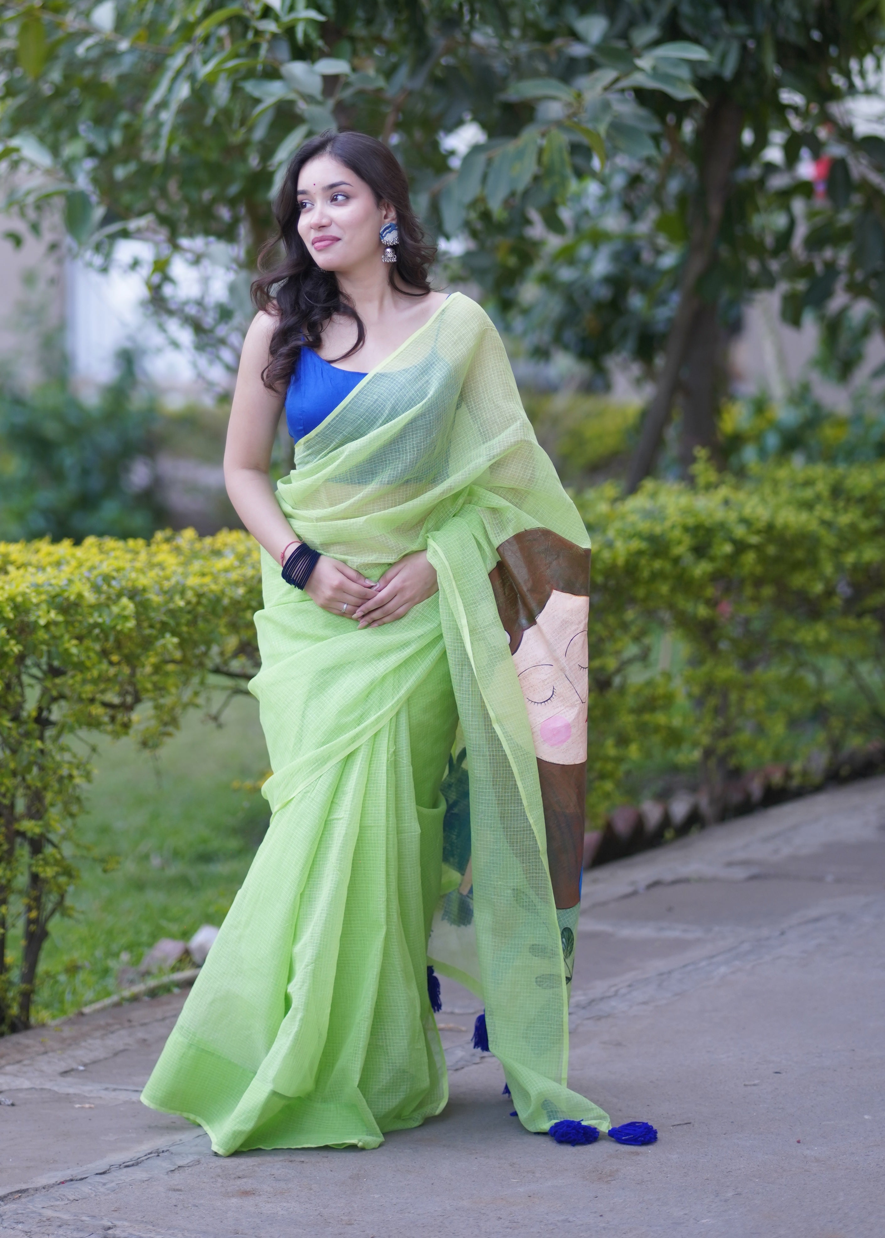Meadow Muse- Green Handpainted Kota Saree