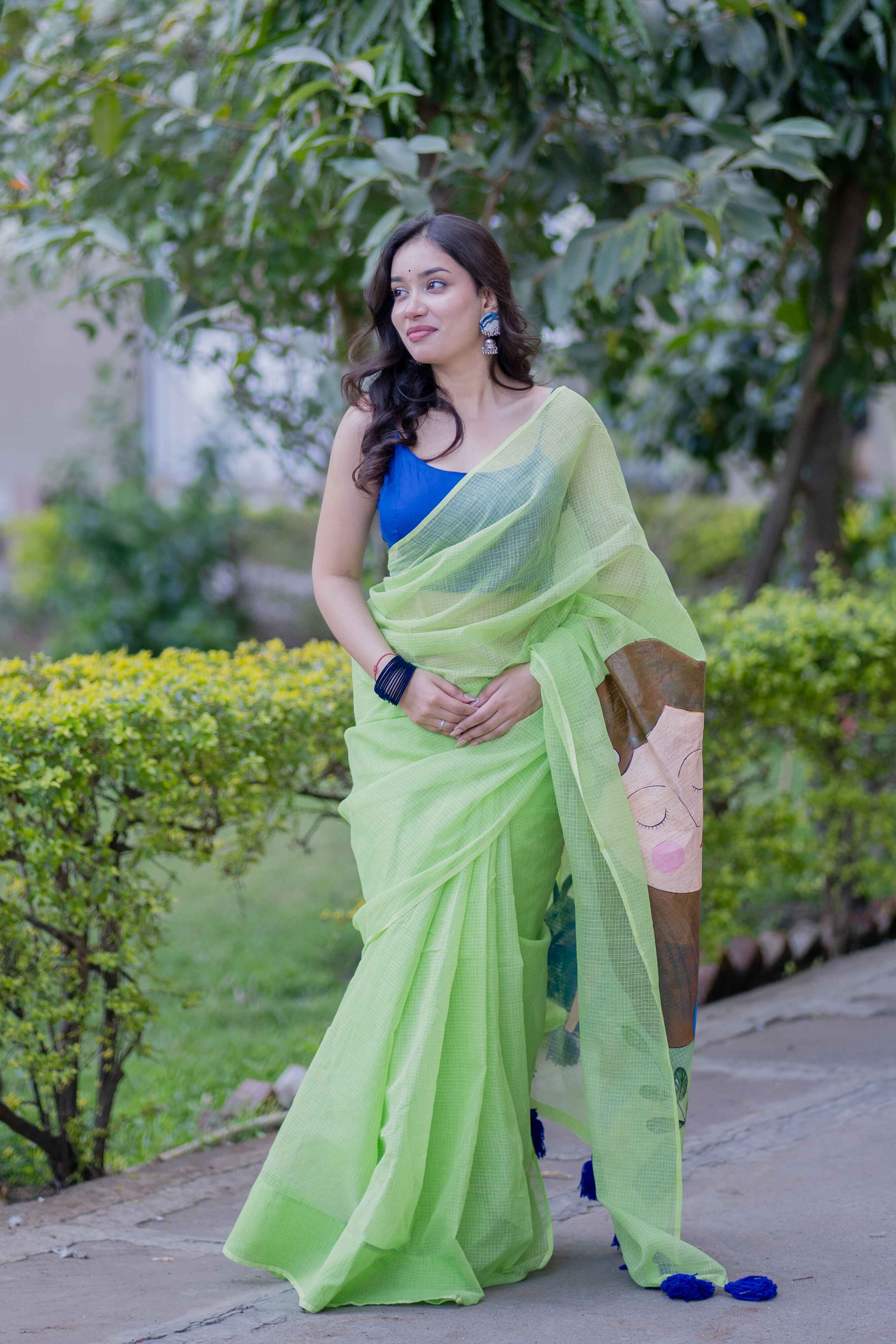 Meadow Muse- Green Handpainted Kota Saree