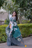 Rhythm & Grace- Grey Handpainted Saree