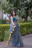Rhythm & Grace- Grey Handpainted Saree