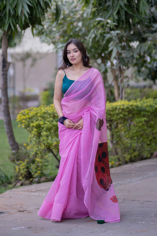 Angel Blush - Pink Handpainted Kota Saree