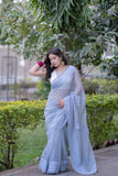 Vanshika - Grey Applique Kota Saree