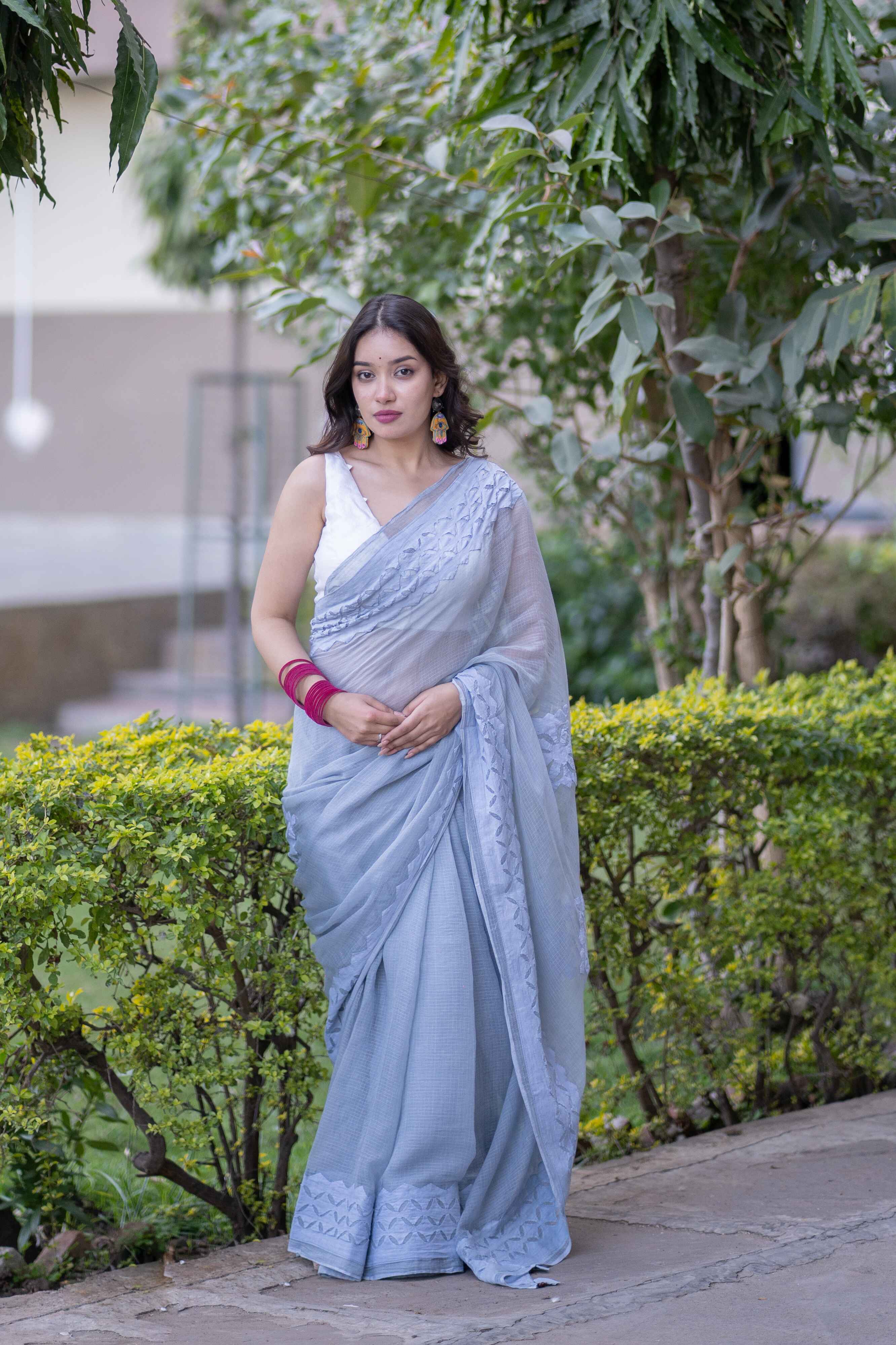 Vanshika - Grey Applique Kota Saree