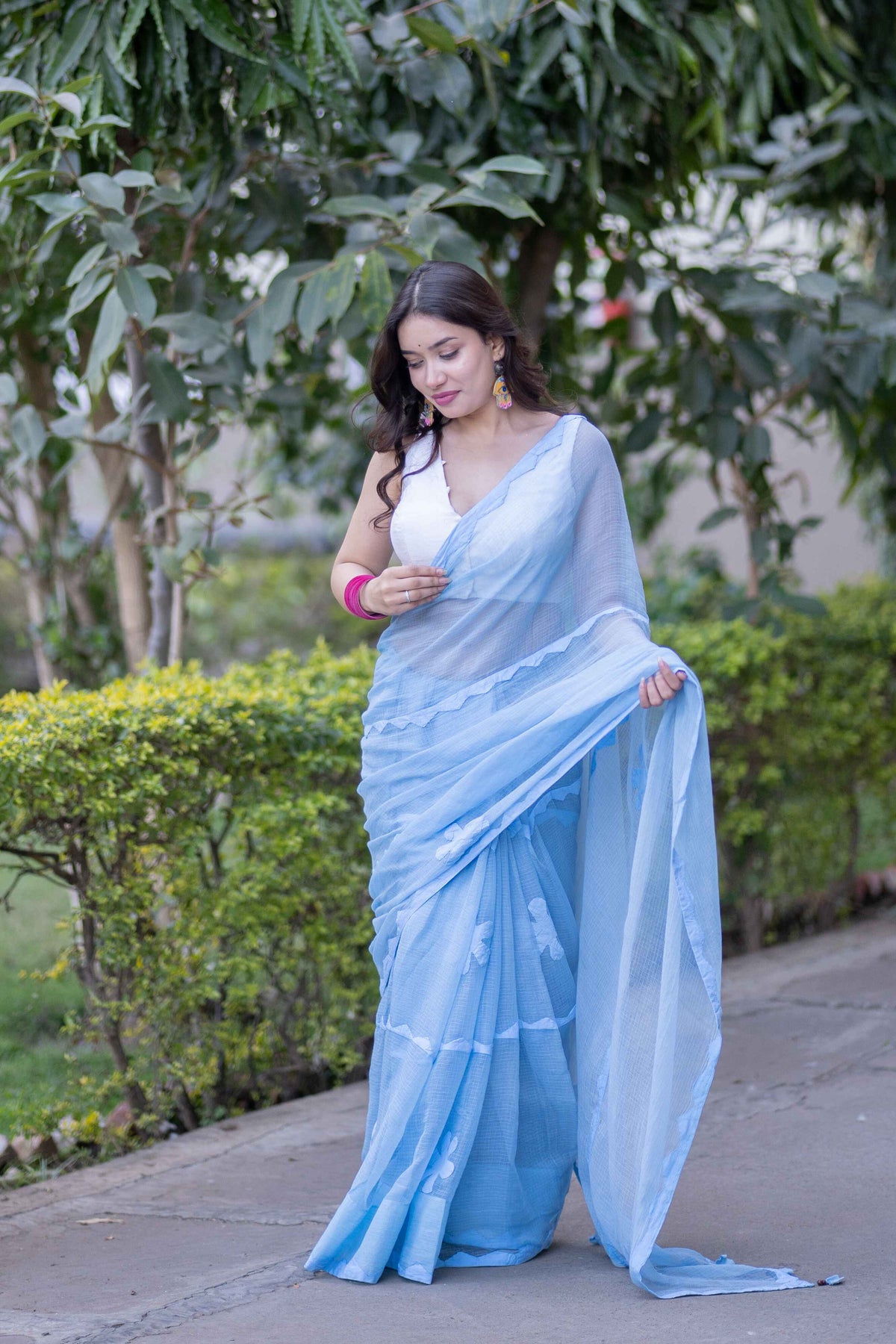 Neeta - Blue Kota Doria Saree