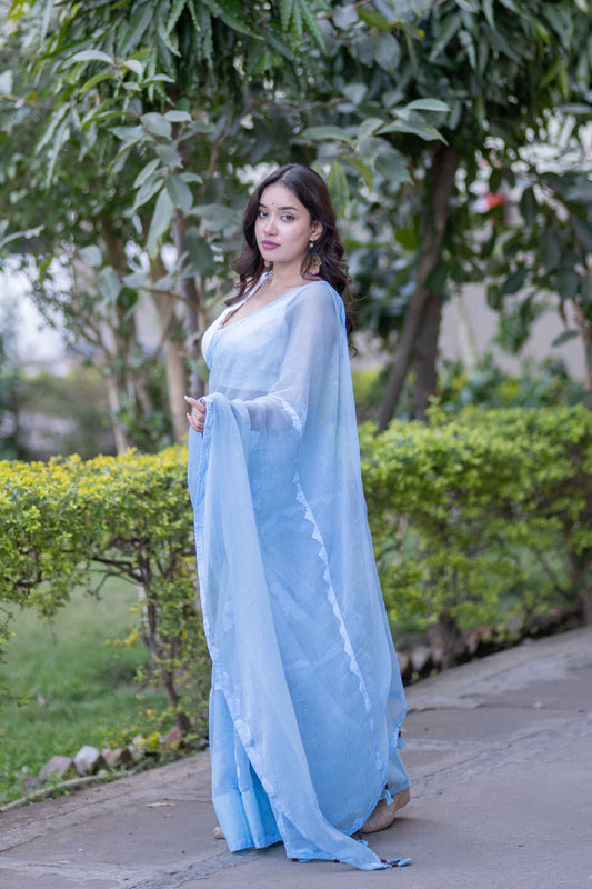 Neeta - Blue Kota Doria Saree