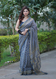 Sharvangi- Blue Maheshwari Silk Saree