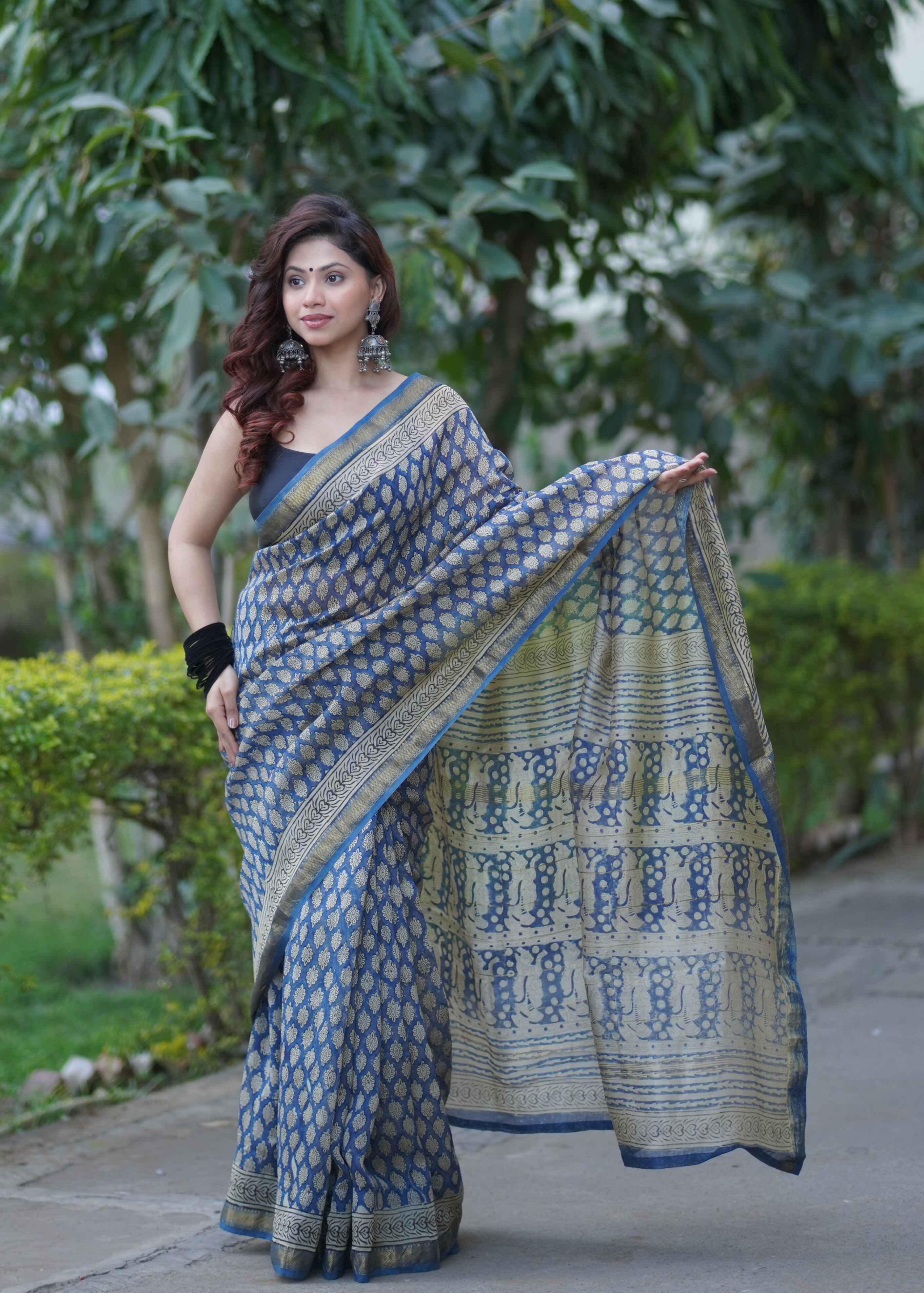 Sharvangi- Blue Maheshwari Silk Saree