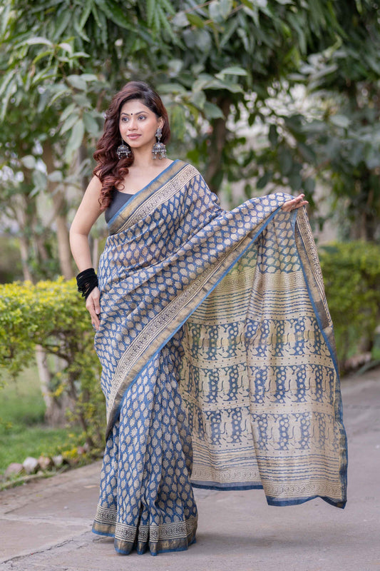 Sharvangi- Blue Maheshwari Silk Saree