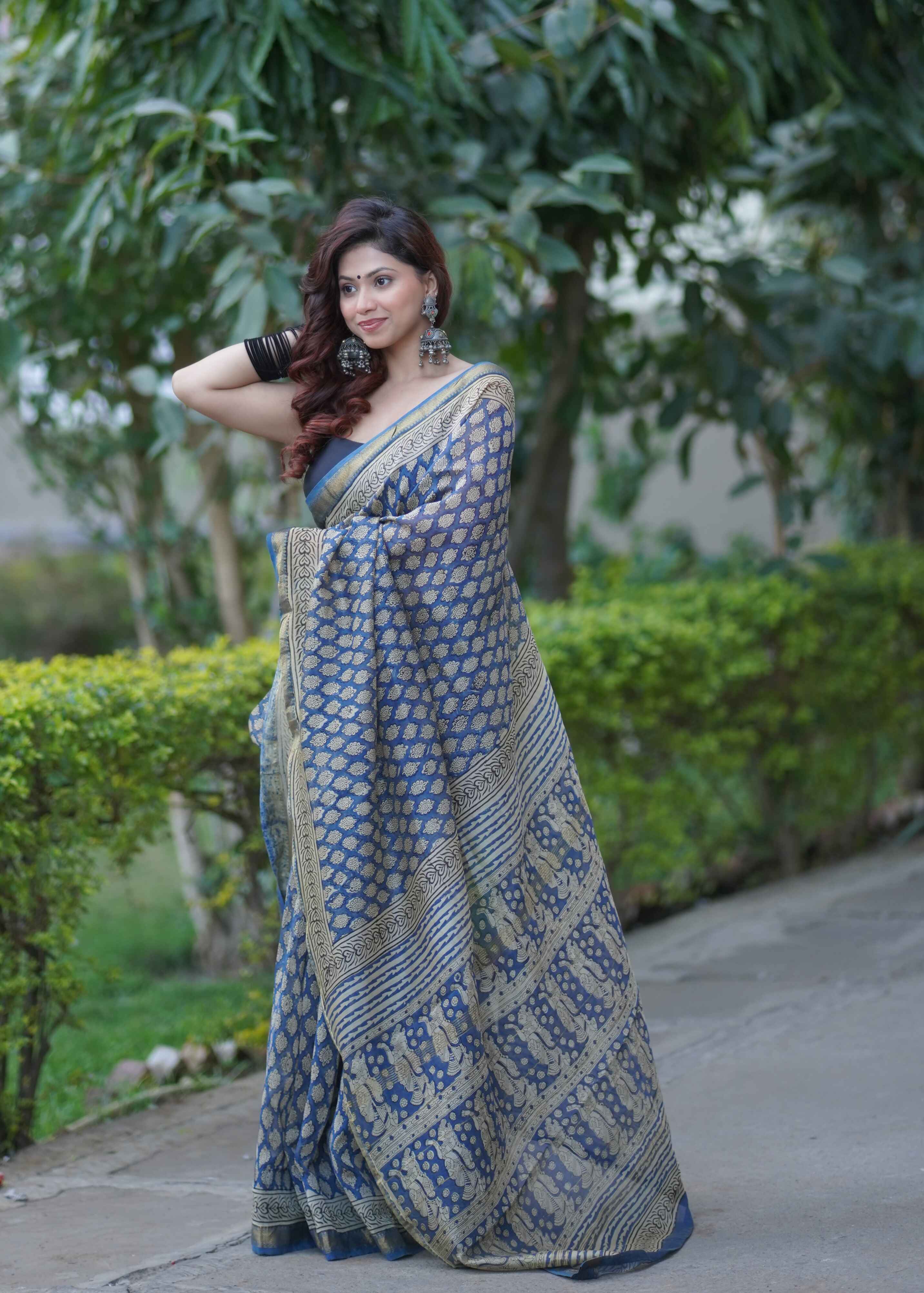 Sharvangi- Blue Maheshwari Silk Saree