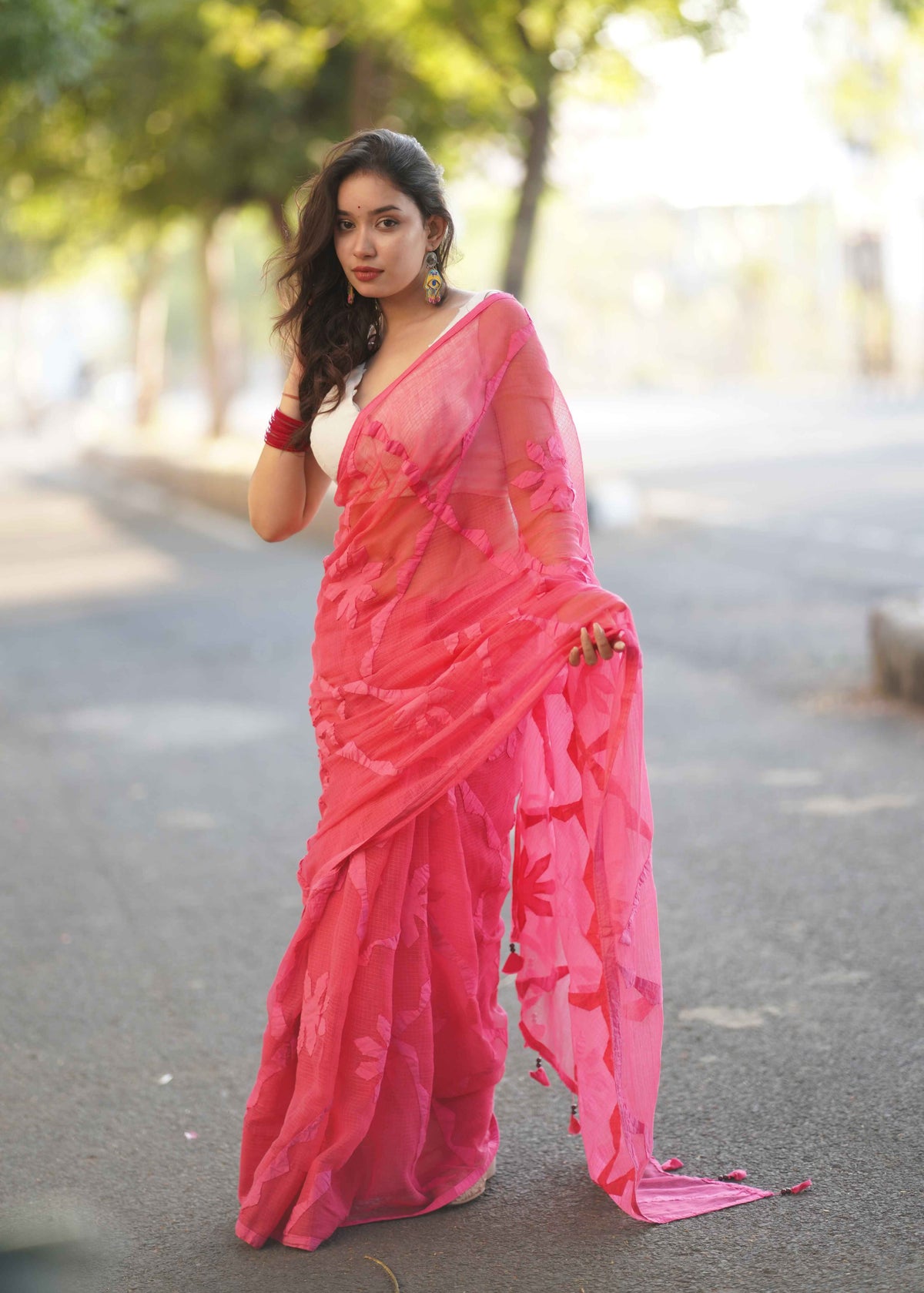 Saanchi - Pink Applique Kota Saree