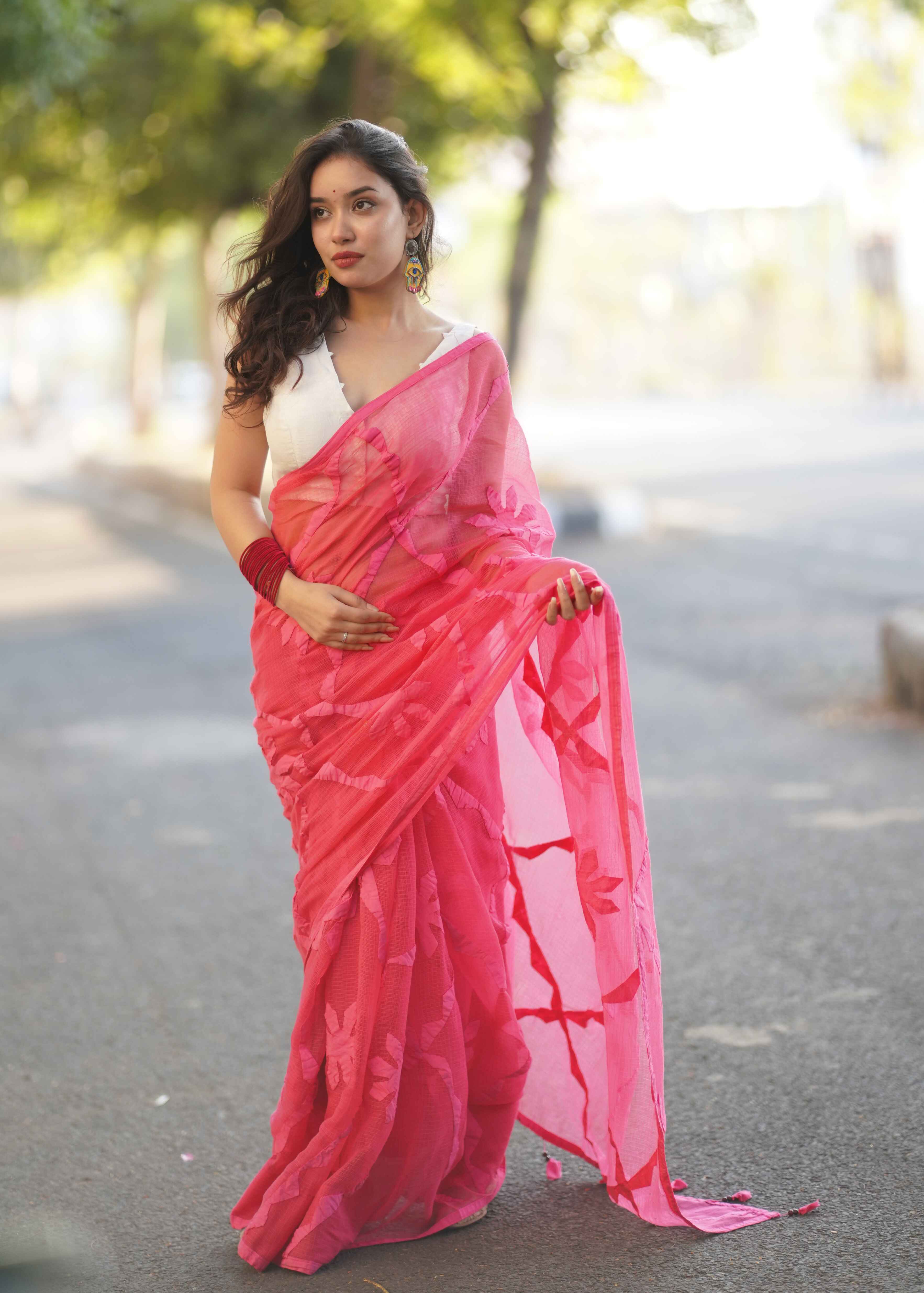 Saanchi - Pink Applique Kota Saree
