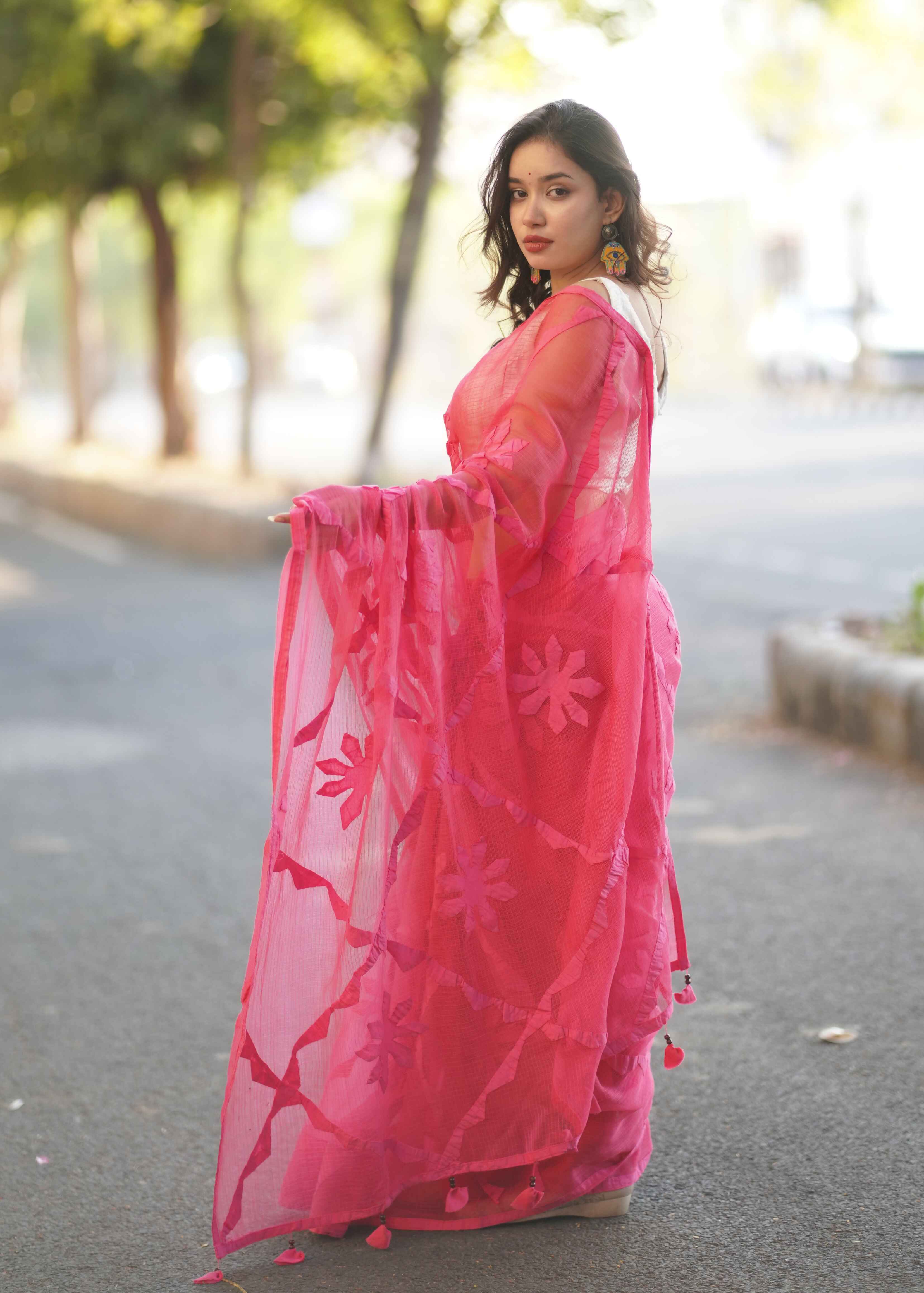 Saanchi - Pink Applique Kota Saree
