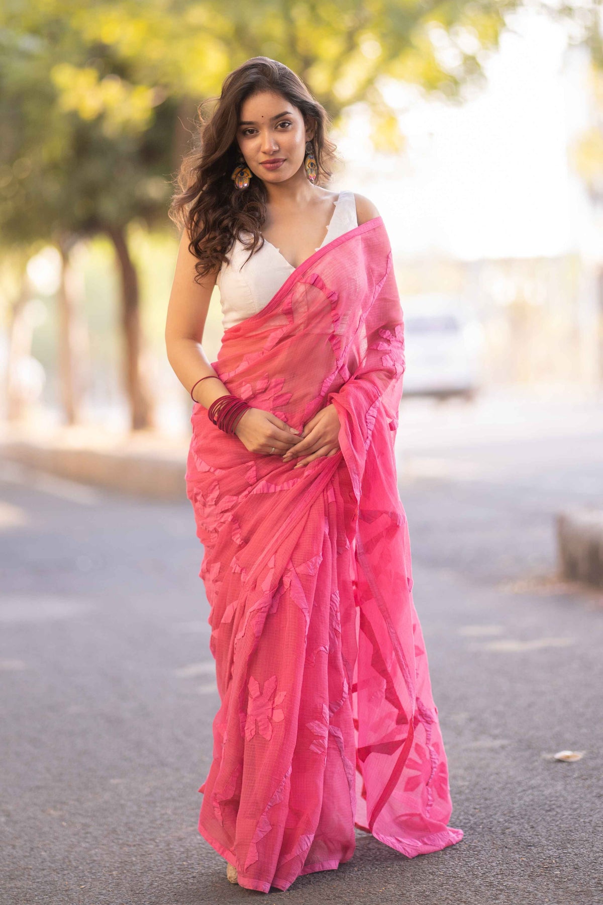Saanchi - Pink Applique Kota Saree