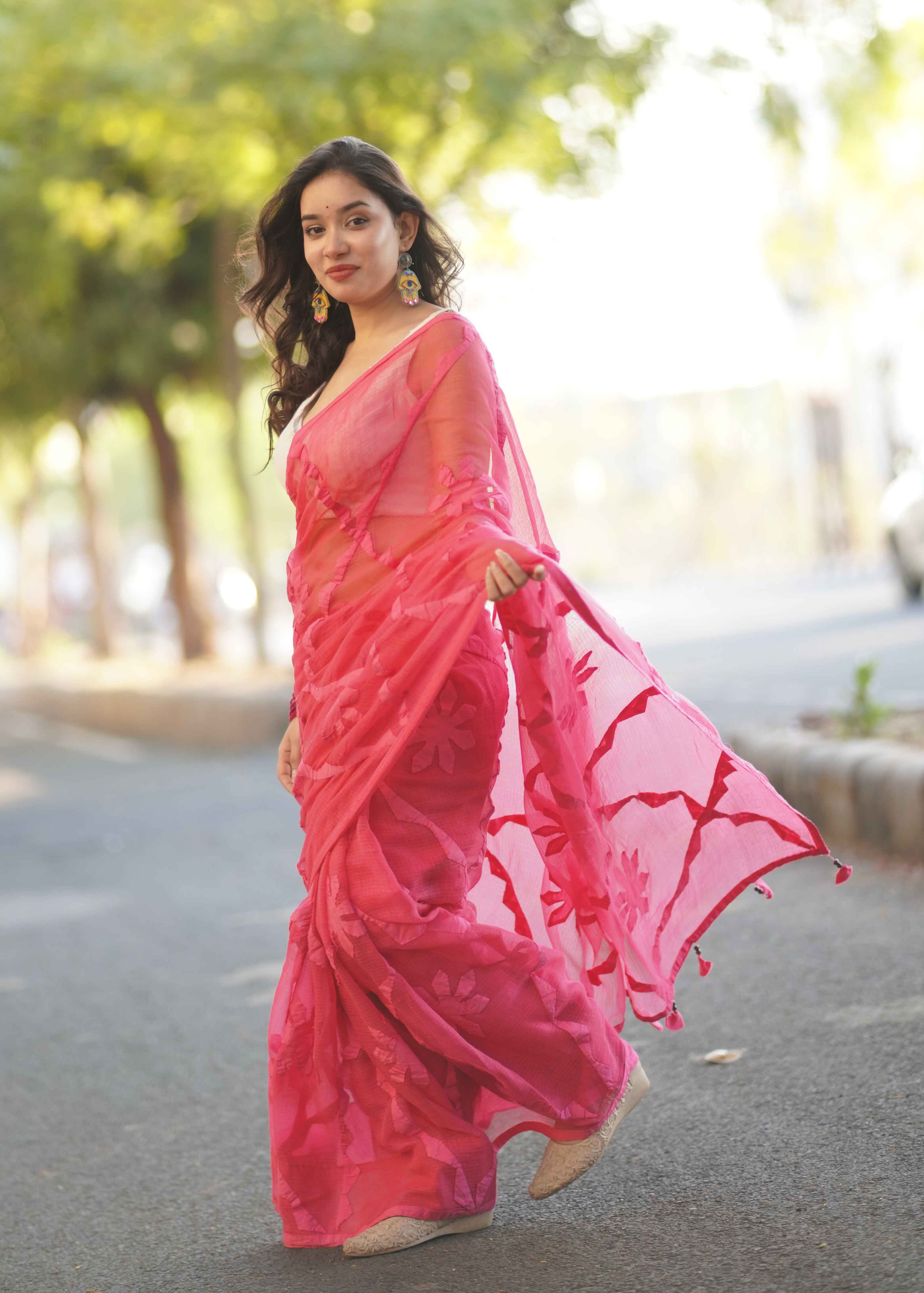 Saanchi - Pink Applique Kota Saree