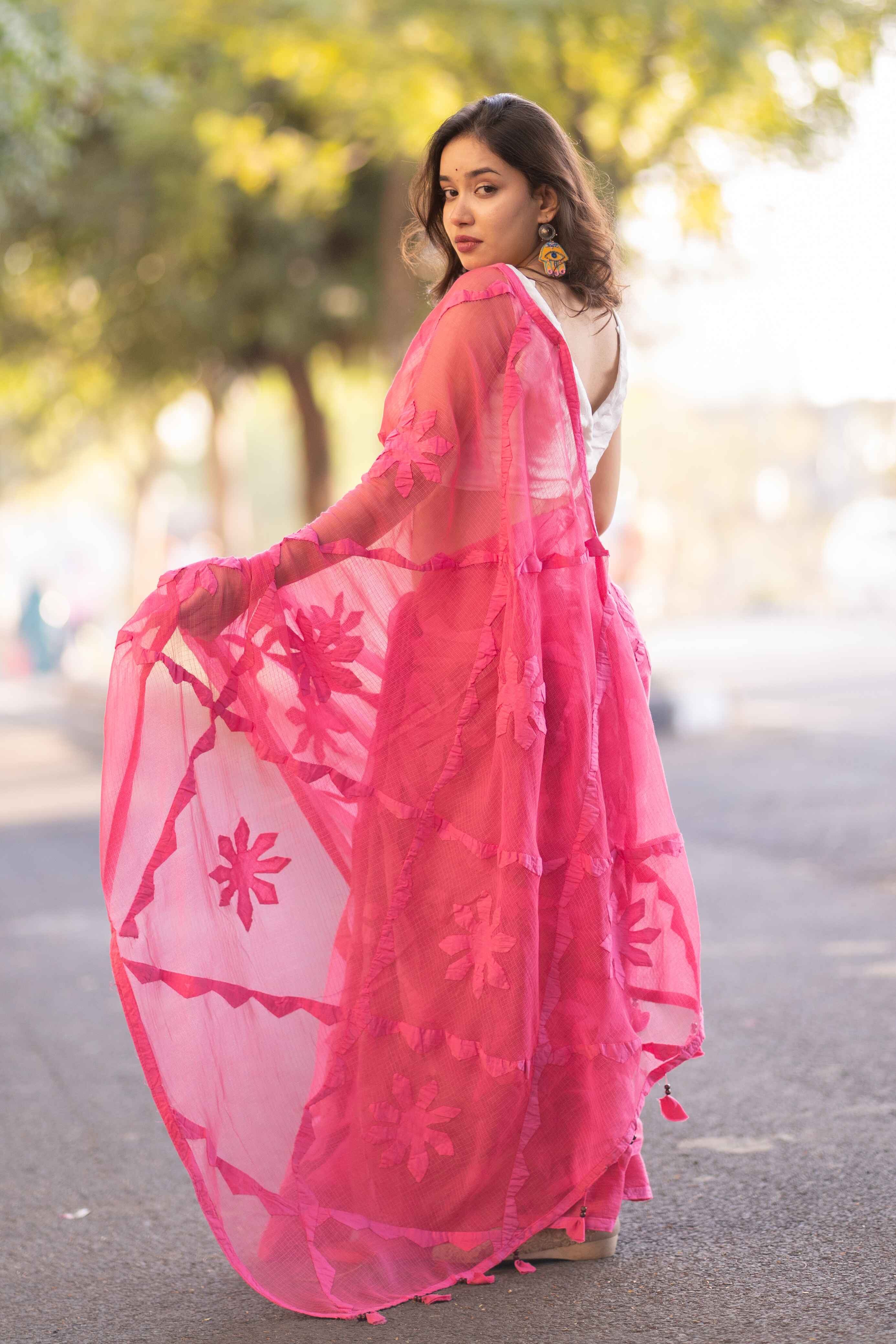 Saanchi - Pink Applique Kota Saree