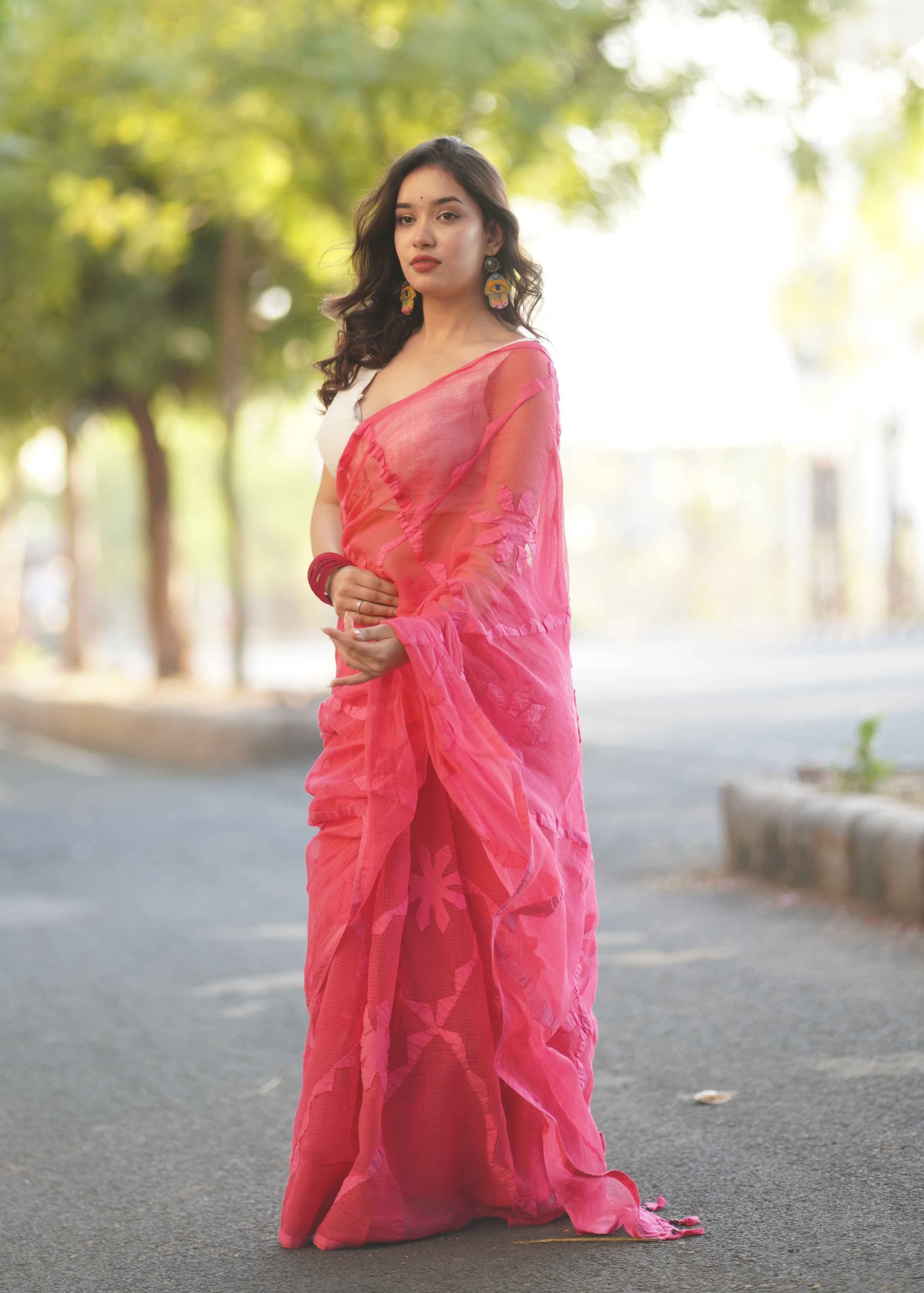 Saanchi - Pink Applique Kota Saree