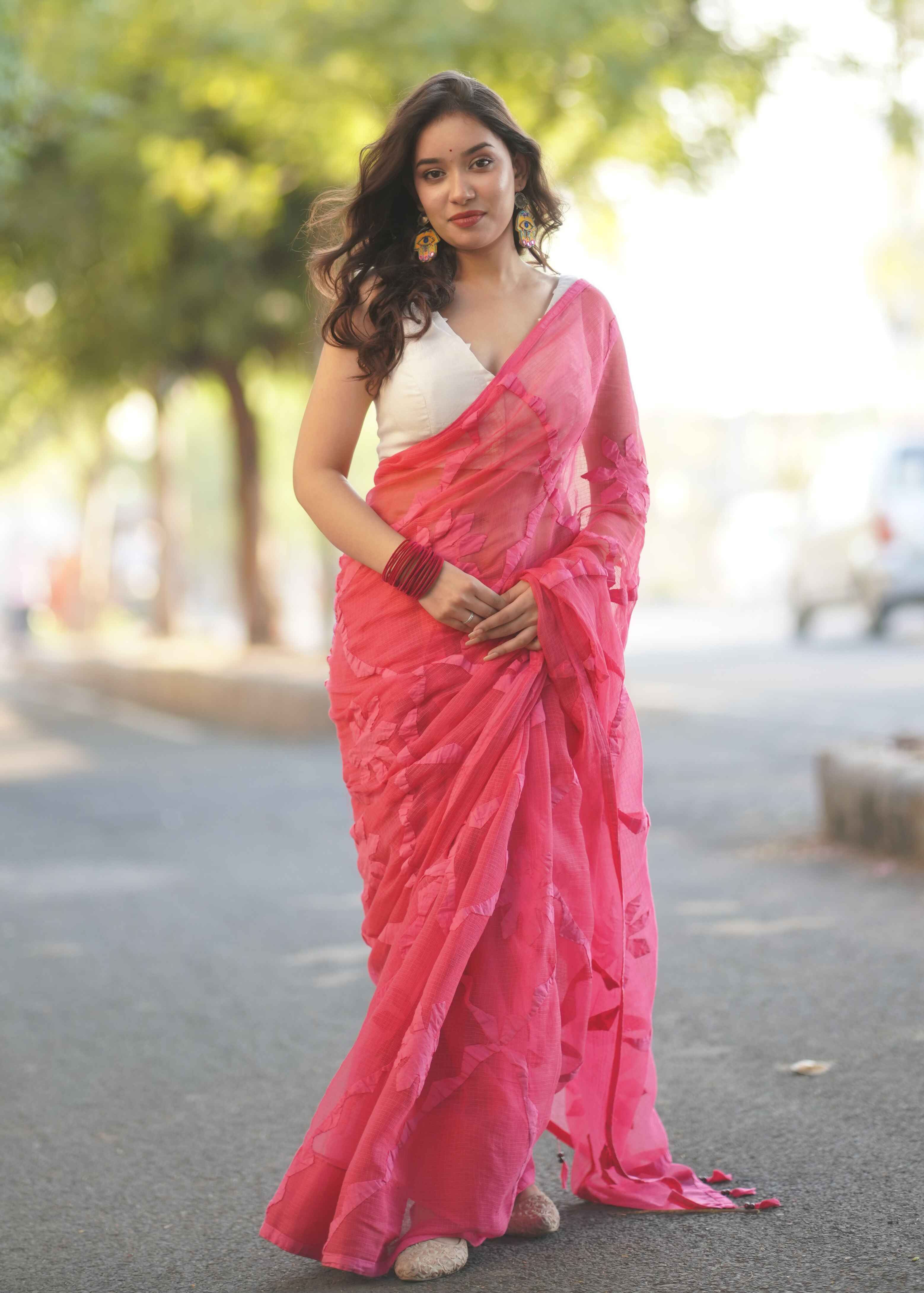 Saanchi - Pink Applique Kota Saree