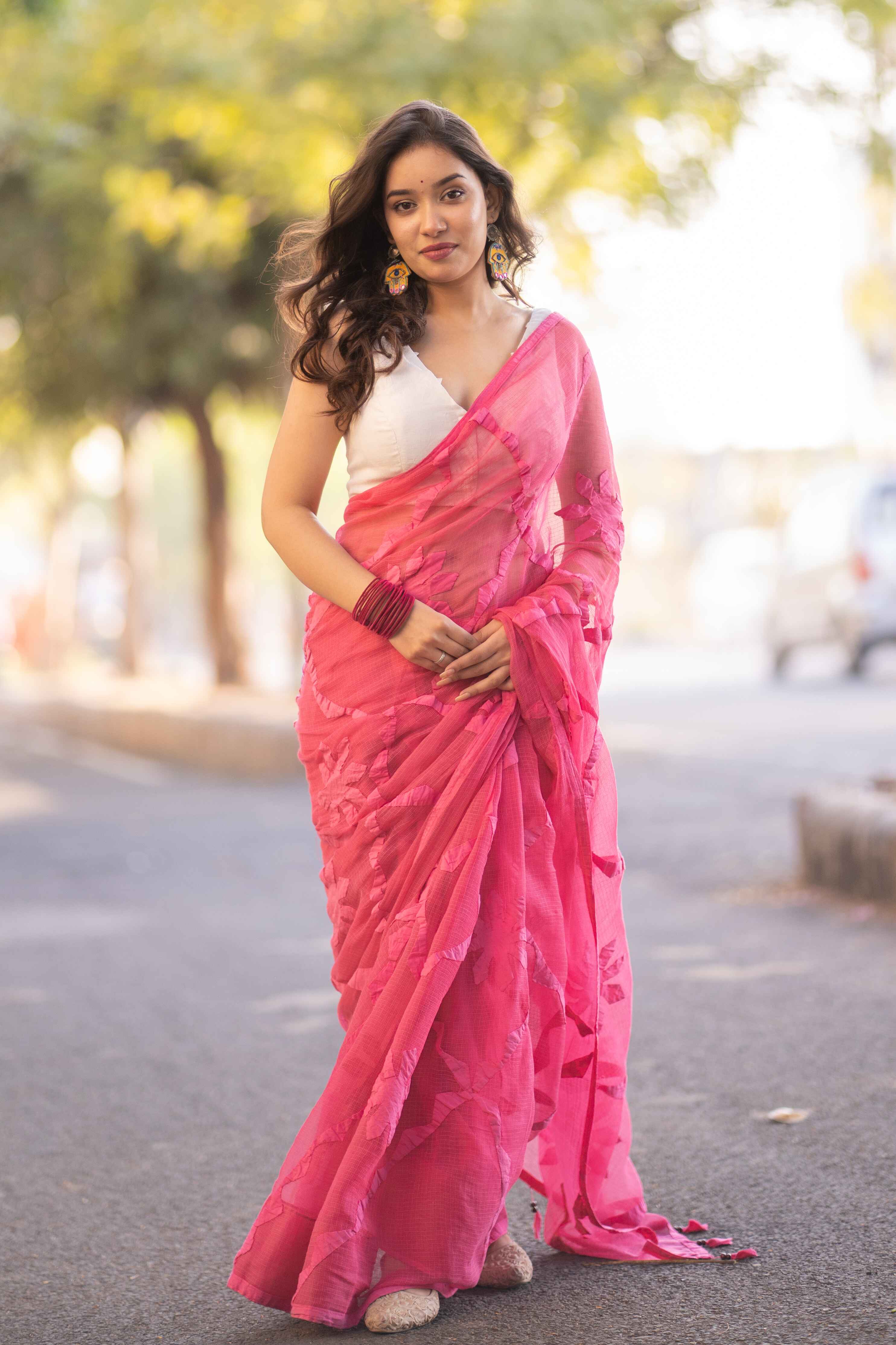 Saanchi - Pink Applique Kota Saree
