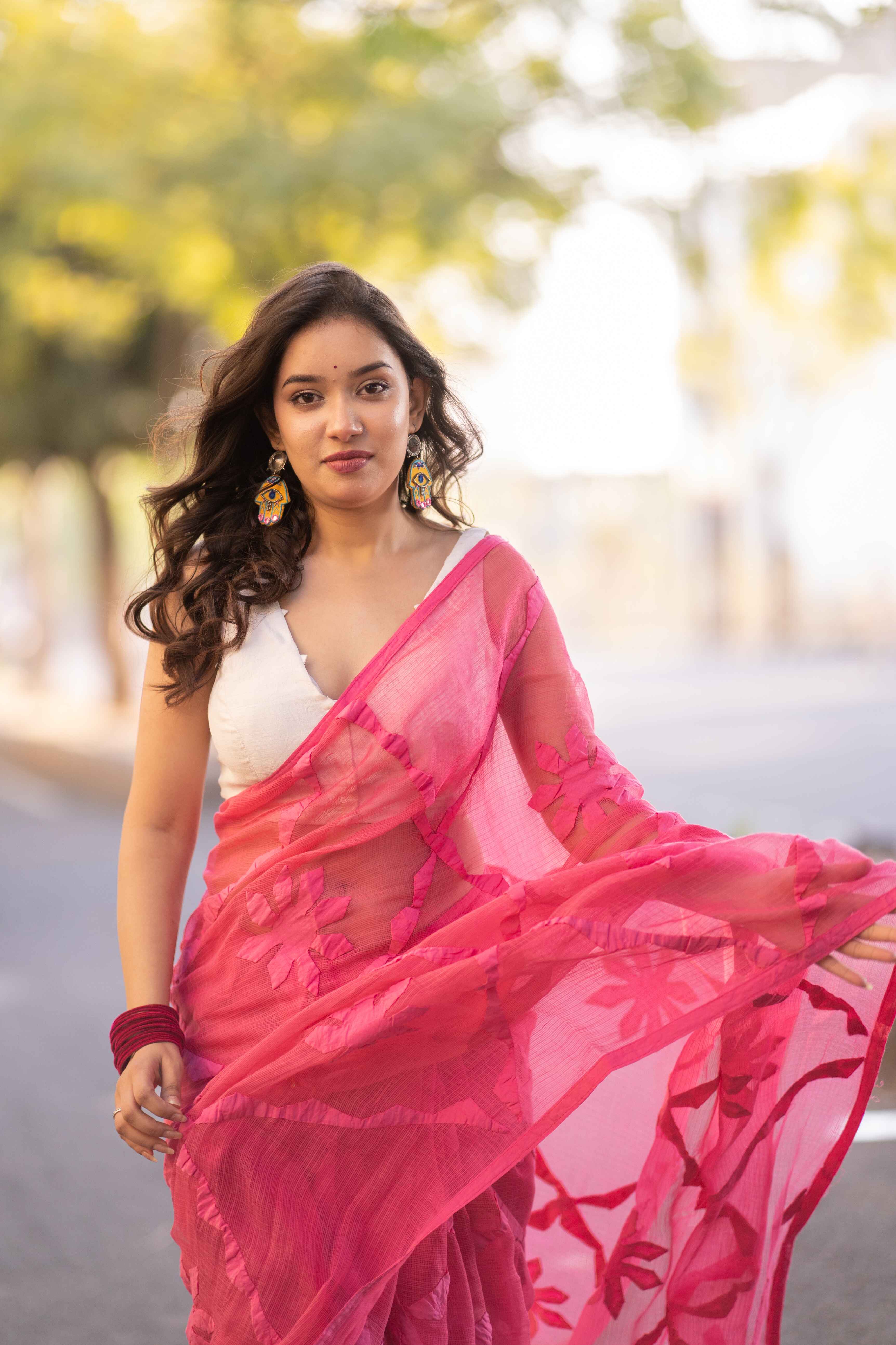 Saanchi - Pink Applique Kota Saree