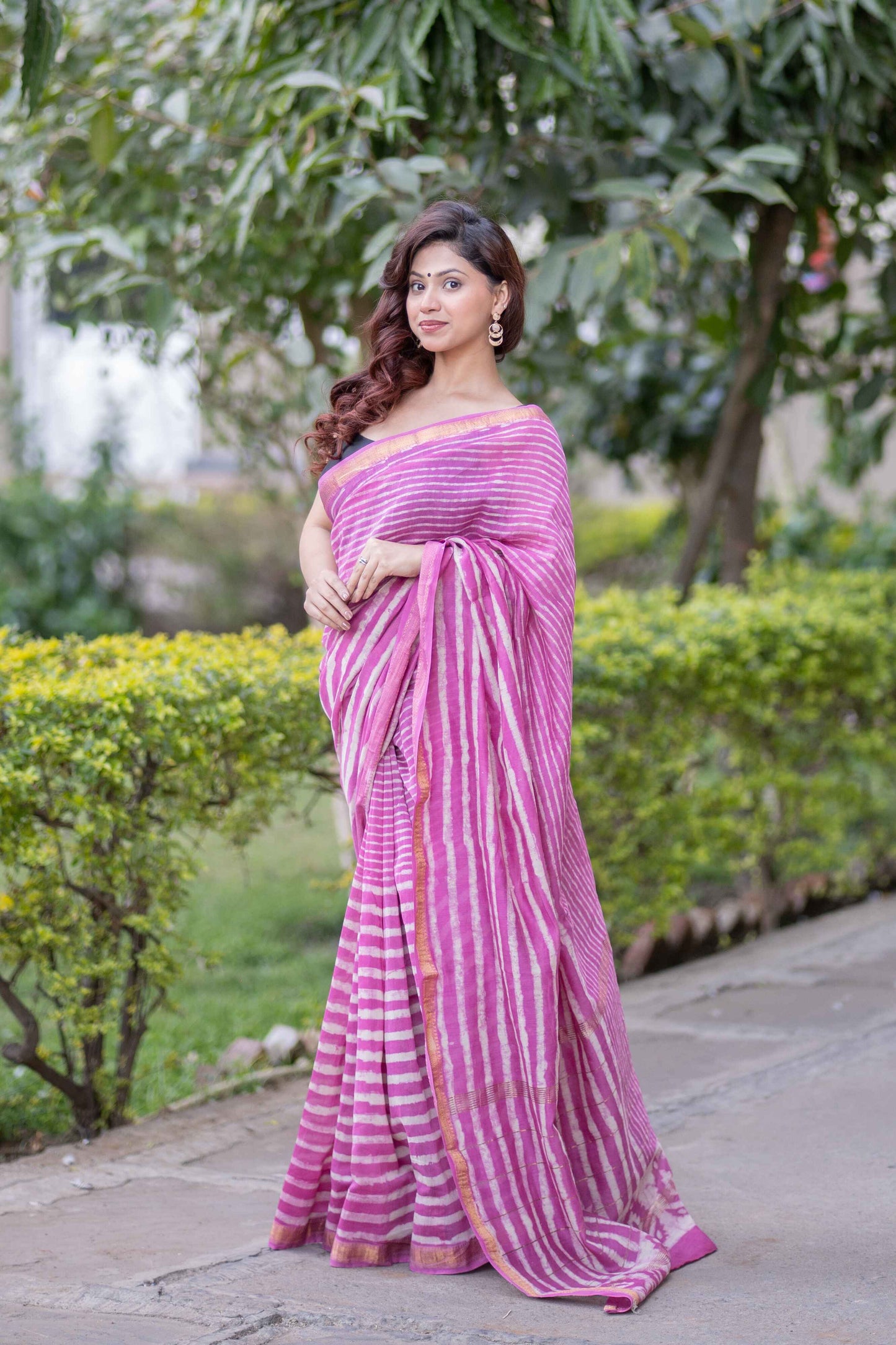 Pushpika - Striped Maheshwari Silk Saree